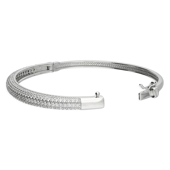 Silver Bangle-Cubic Zirconia Pave