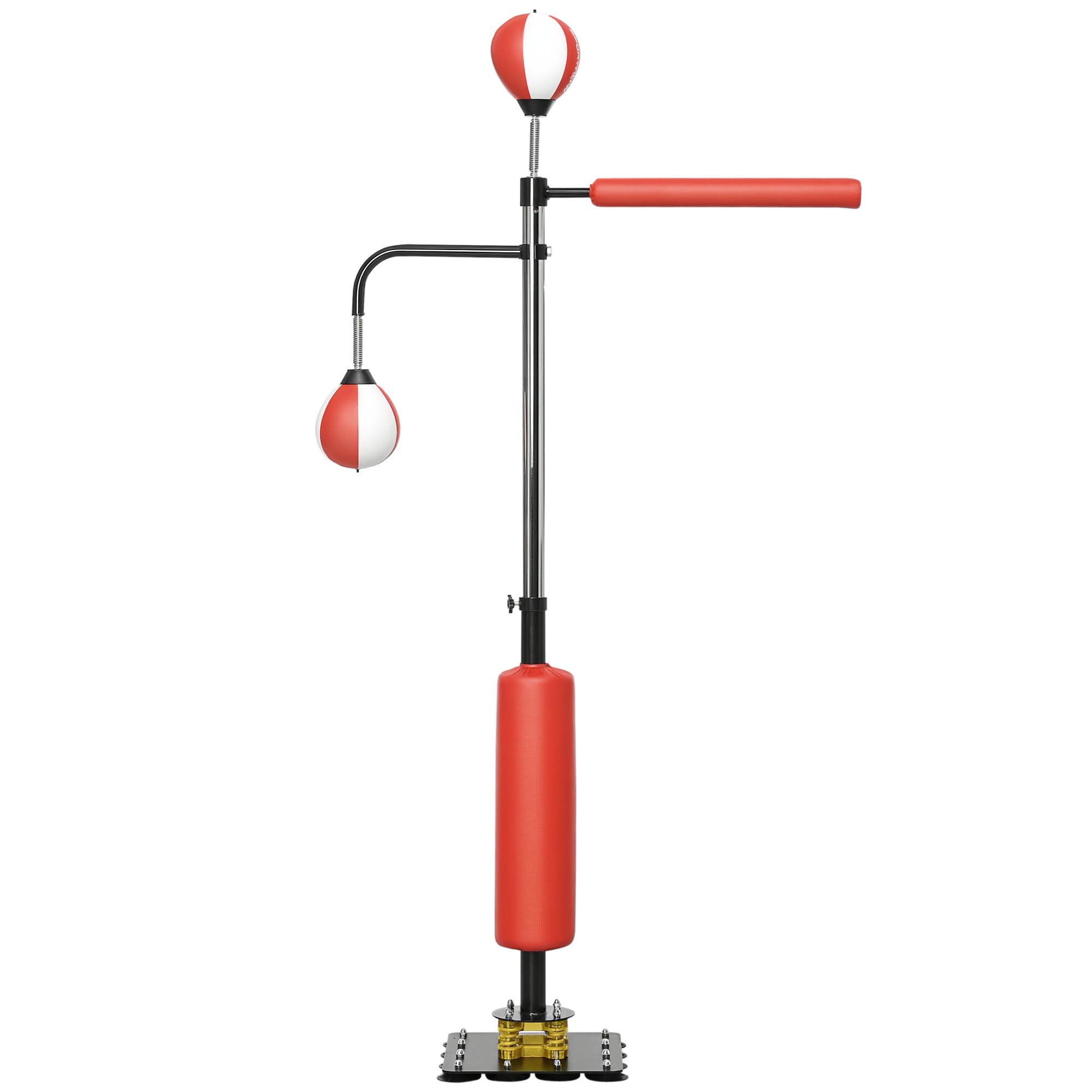 SPORTNOW Boxstand, zwei Speedballs, drehbare Boxstange, Kickpolster, höhenverstellbar, Stahl, 107 x 36 x 140-205cm