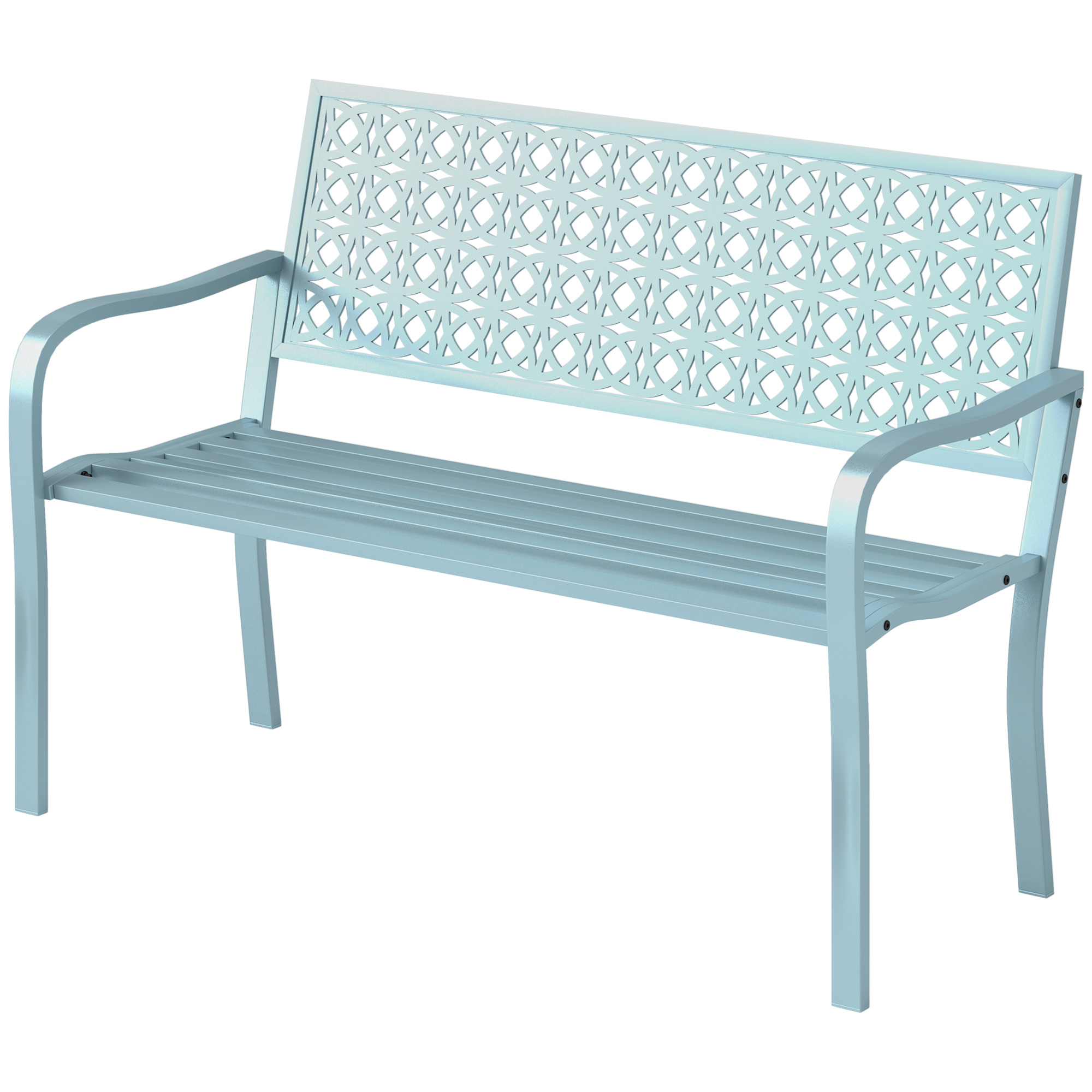 Outsunny Außenbank, Gartenbank aus Stahl, Ausgeschnittene Rückenlehne, Armlehnen, für 2 Personen, Blau