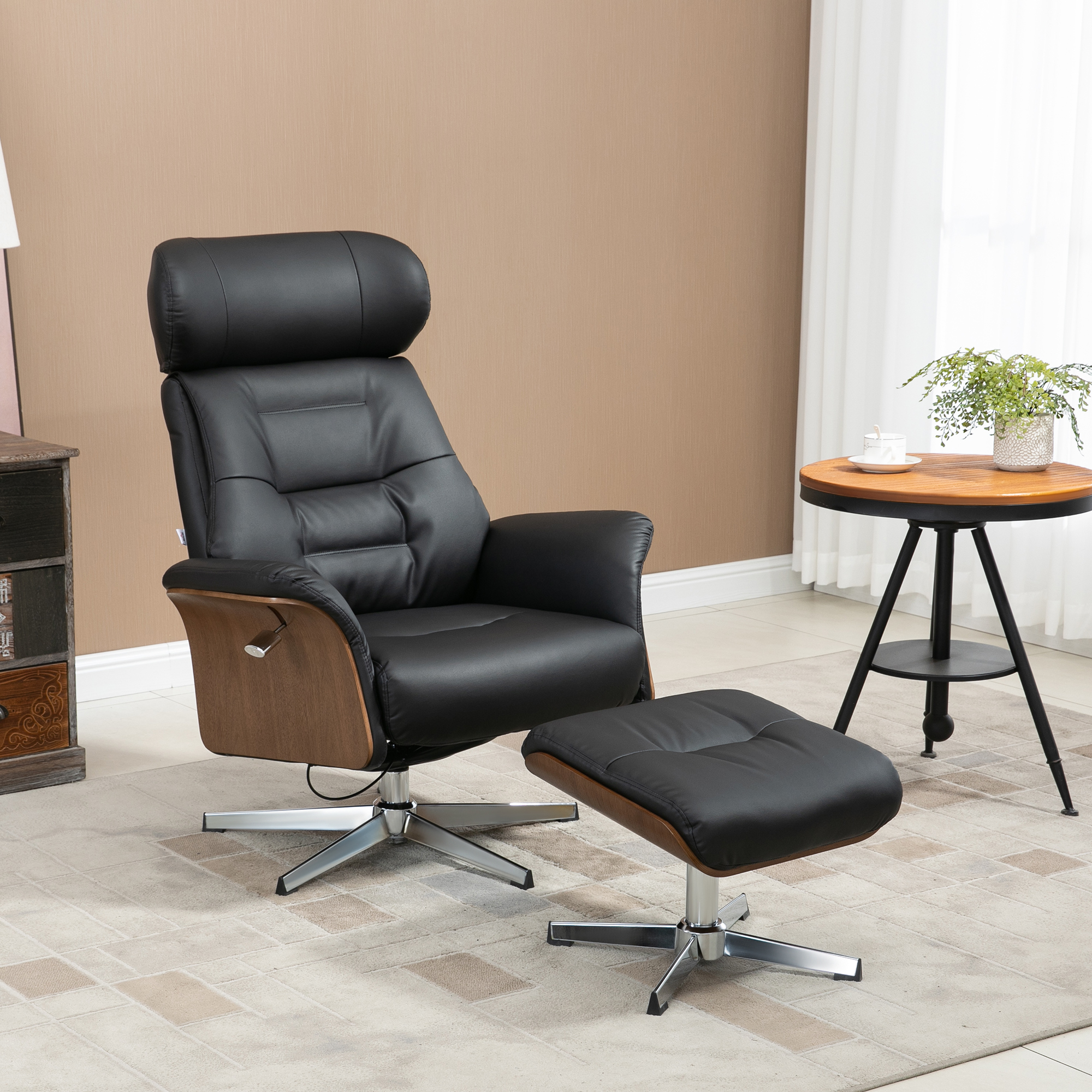 HOMCOM Relaxsessel mit Fußhocker, um 360° drehbar, Liegefunktion, Lesesessel, schwarz, 80 x 84 x 108 cm