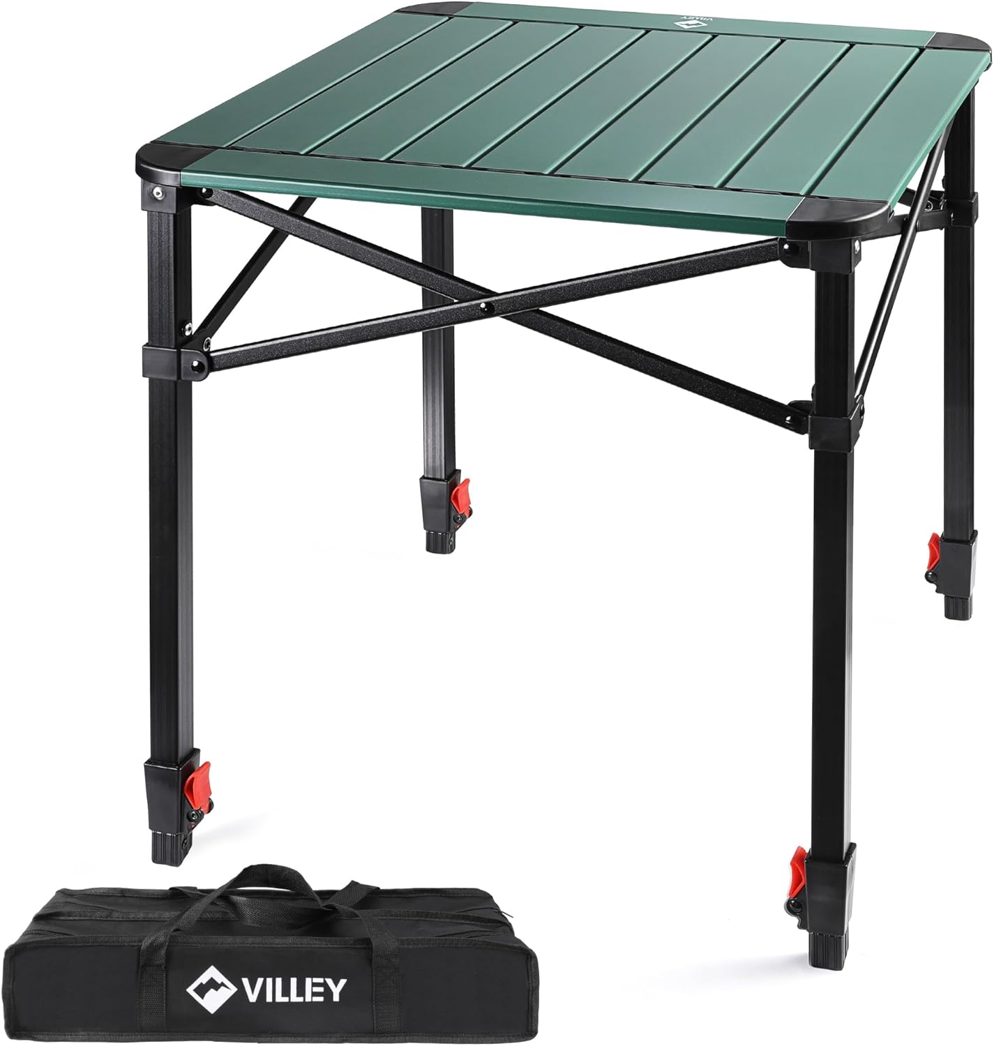 VILLEY Tavolo Pieghevole in Alluminio con borsa per il trasporto, tavolo da campeggio pieghevole, tavolo da balcone pieghevole, tavolo da giardino per picnic, campeggio, 52 * 52 * 65cm