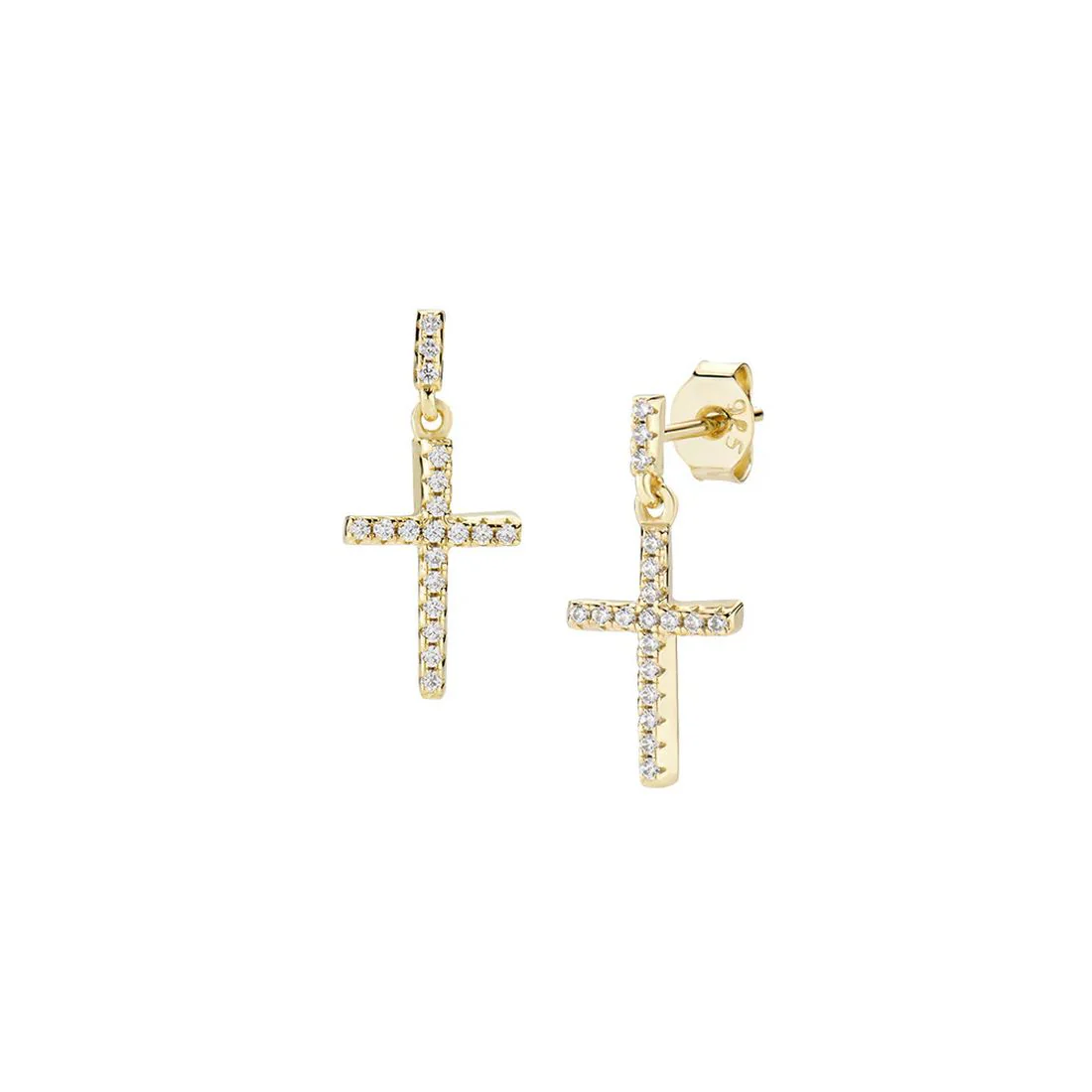 Orecchini Amen dorati a croce pendente con zirconi bianchi ORAPCRGBZ1