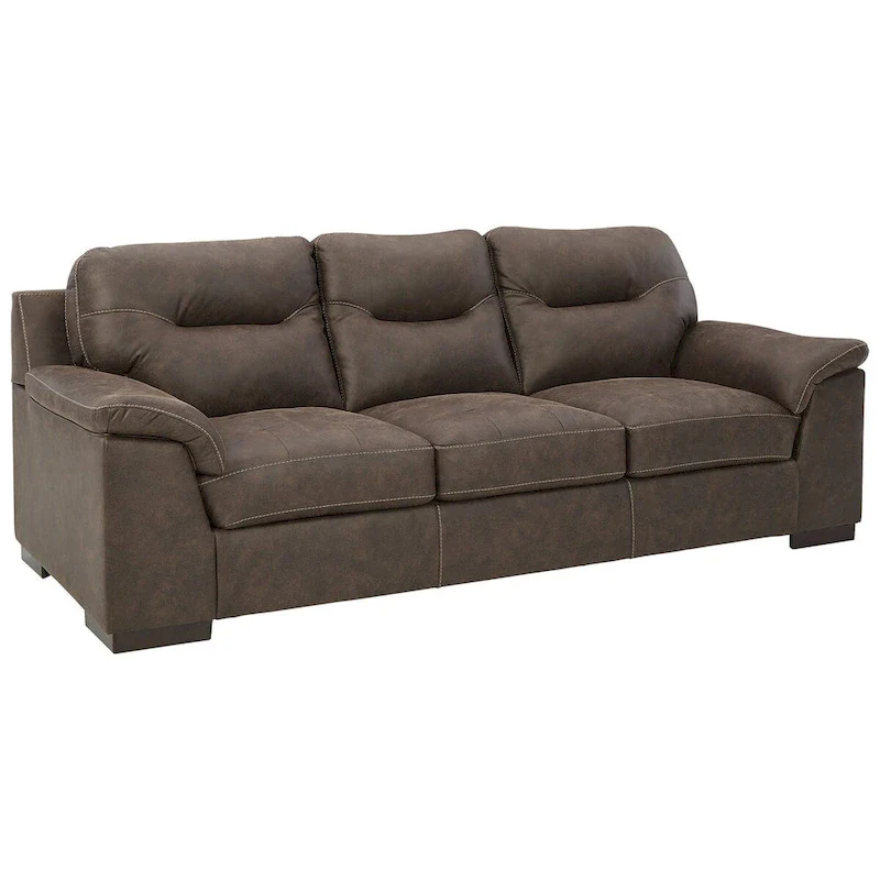 Pebble Brown Faux Leather Sofa with Tufted Styling & Pillow Top Armrests