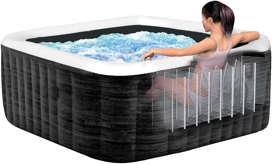 Intex 28452EX - PureSpa Vasca Idromassaggio Greystone Deluxe Quadrata, 6 posti, 170 Getti, Riscaldatore, PVC, Grigio, 195x195x71 cm