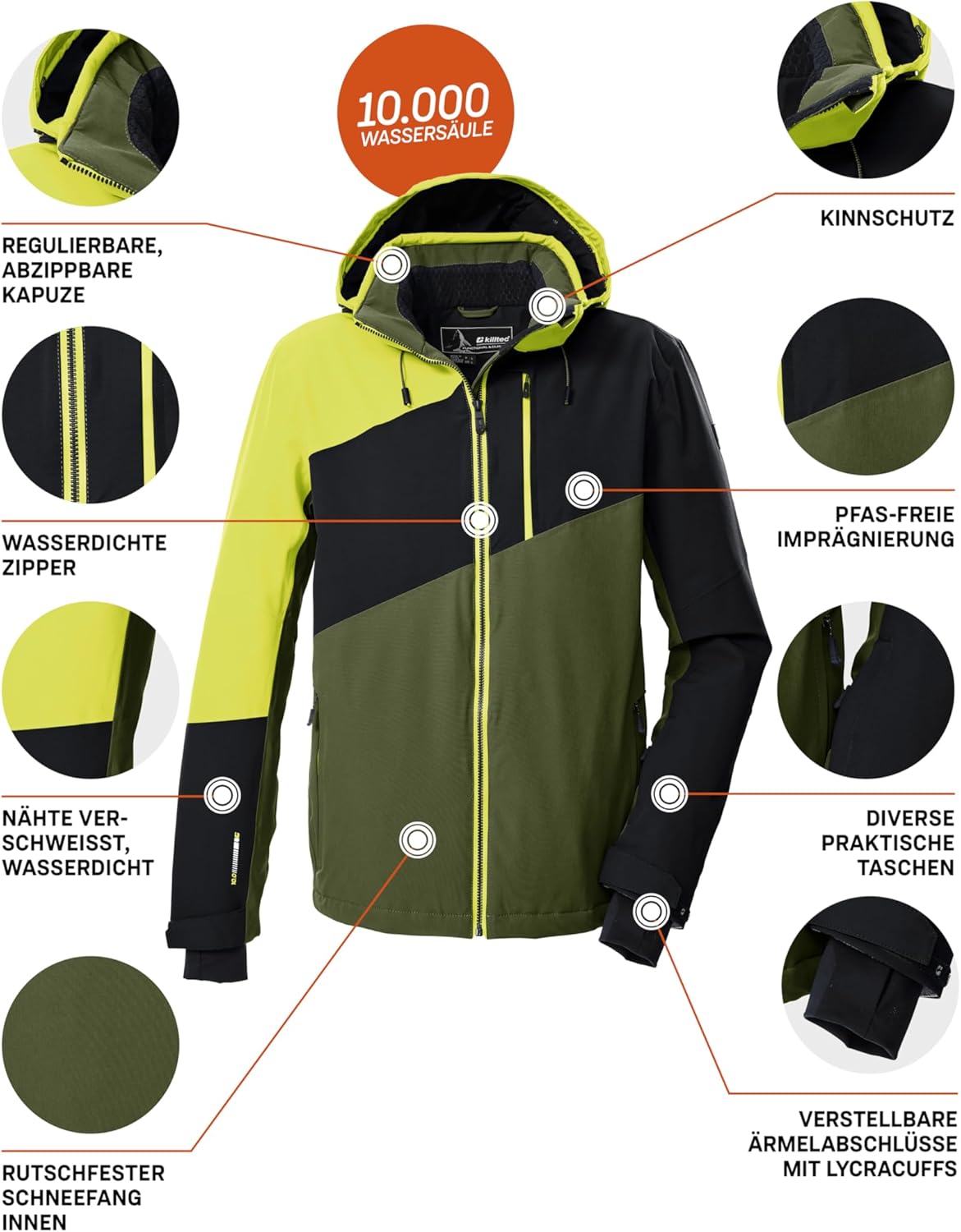 Killtec Herren Ksw 32 Mn Ski Jckt Outdoorjacke/Funktionsjacke mit abzipbarer Kapuze und Schneefang
