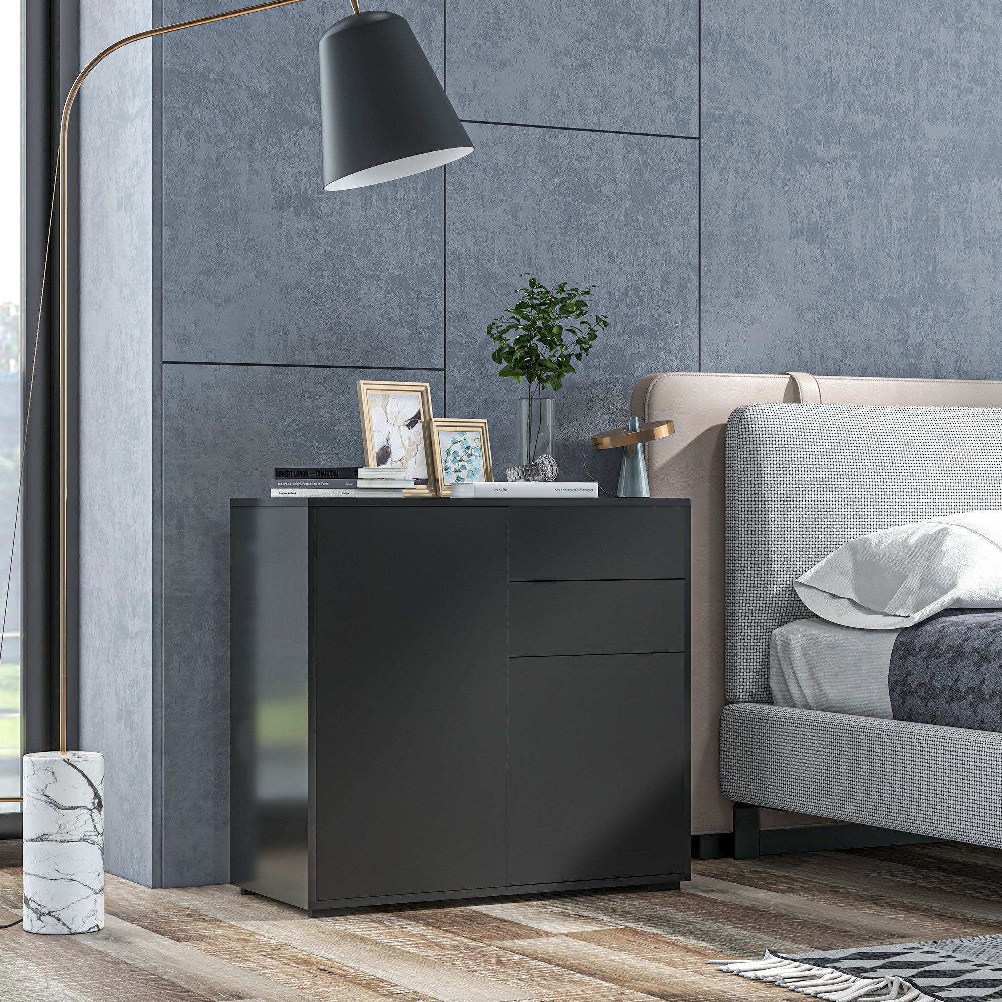 Dressoir Buffetkast, 2 Laden, 2 Kasten, 105 cm x 40 cm x 76 cm, Zwart