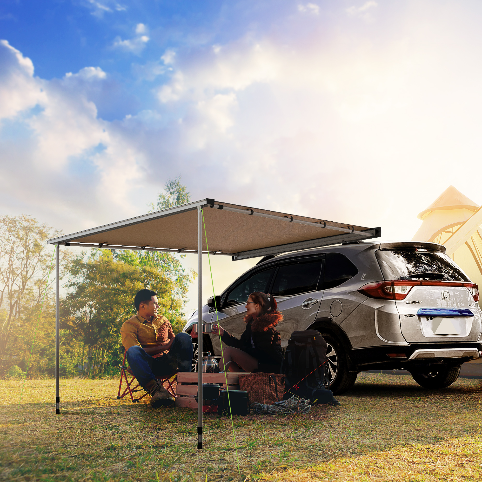 Outsunny Autozelt Autodachzelt Dachzelt, wetterbeständig, 160 x 250 x 125-225 cm, Khaki