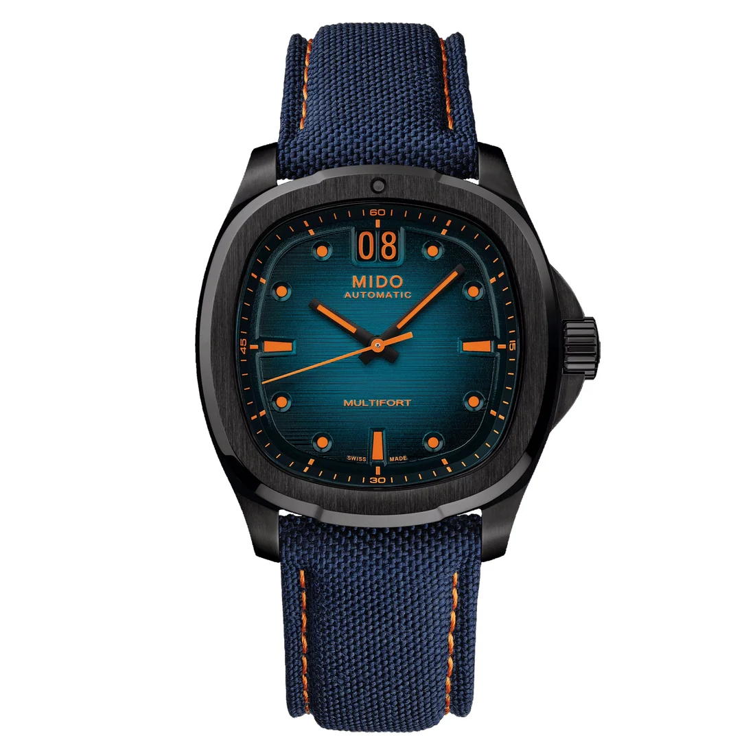 Orologio Mido Multifort Tv Big Date blu e arancio