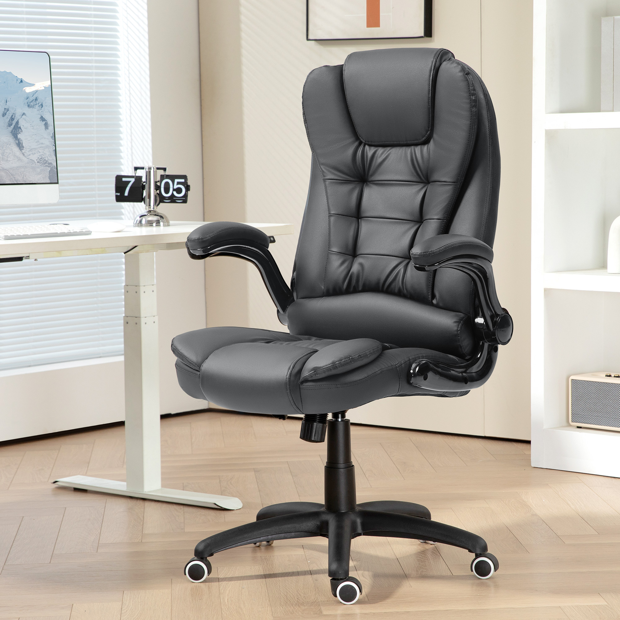 HOMCOM Ergonomischer Bürostuhl, klappbare Armlehnen, Neigefunktion, Dunkelgrau