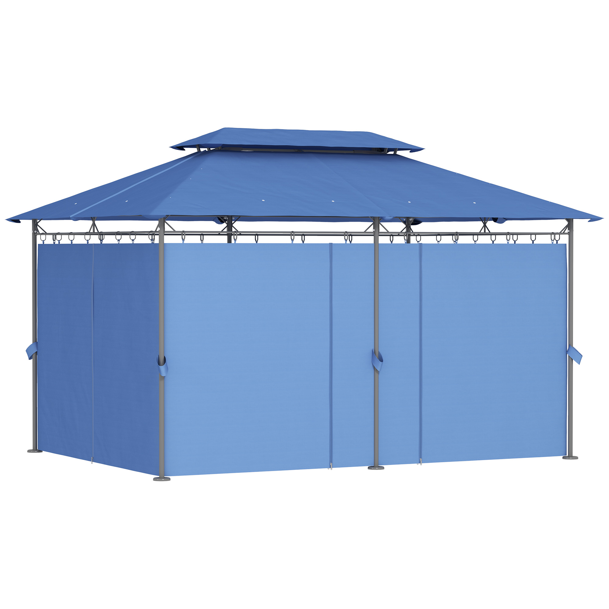 Outsunny Gartenpavillon 3 x 4 m Empfangszelt mit 6 abnehmbaren Vorhängen Doppeldach für Terrasse, Festival, Dunkelblau