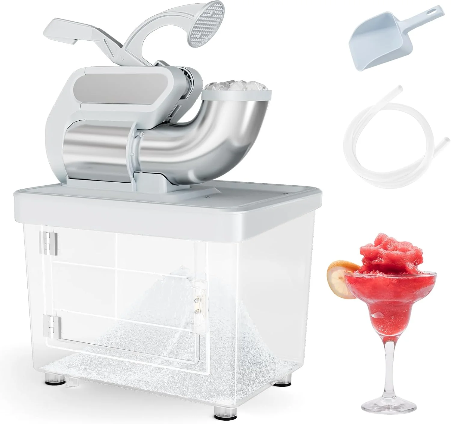660-pound-per-hour commercial ice cube crusher, 300-watt ETL-certified electric ice cone machine, equipped with double blades, safety on/off button, 120-volt stainless steel ice cream maker, suitable for home restaurants, bars (gray)