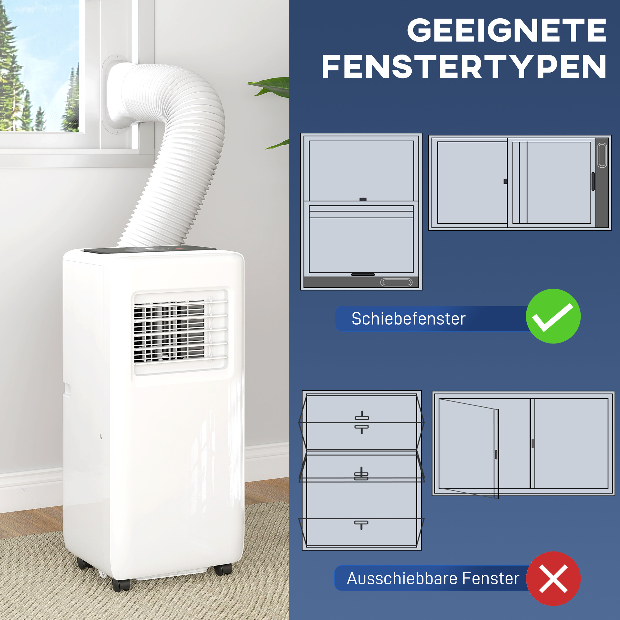 Mobiele Airconditioner, Diverse Instellingen, LED-Display, Timer, Wielen, Wit