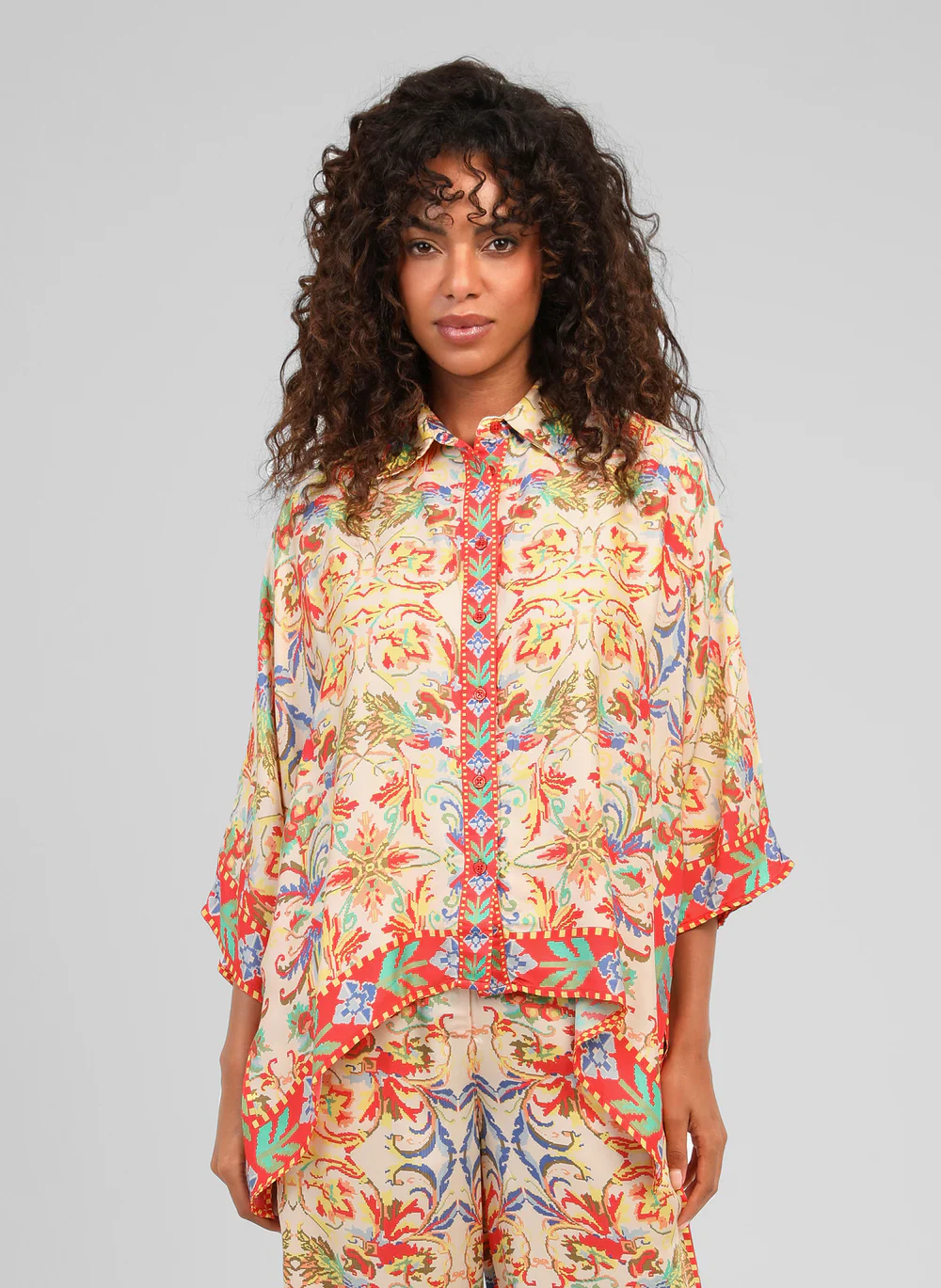 Sarlena Satin-Effect Printed Shirt �C Ecru | Women's Luxury Modal Top