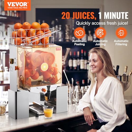 VEVOR Commercial Orange Juicer Machine, 120W Automatic Juice Extractor with Water Tap, Stainless Steel Orange Squeezer 20 Oranges/Minute, with Pull Out Filter Box, PC Cover, 2 Peel Collecting Buckets : Industrial & Scientific