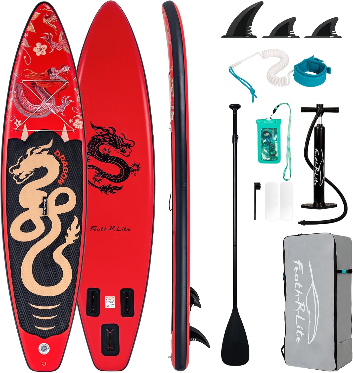 FEATH-R-LITE Tavole da Stand Up Paddle Gonfiabili Paddleboard Multifunzionale con Pompa Manuale, Zaino SUP, Guinzaglio, Pagaia Regolabile, Per Adulti, Tutti i Livelli di Abilità