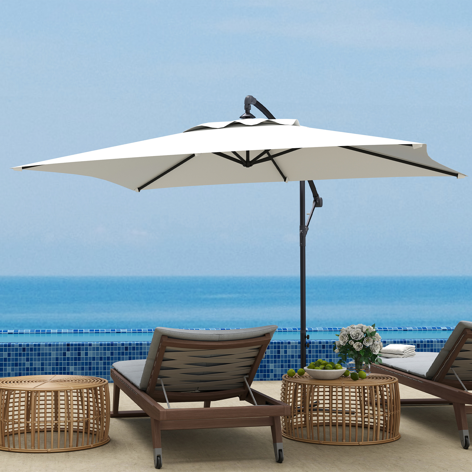 Outsunny Freischwinger-Schirm rechteckiger Außenschirm Kurbel und 6 Stahlrippen UV-Schutz 294 x 193 x 250 cm