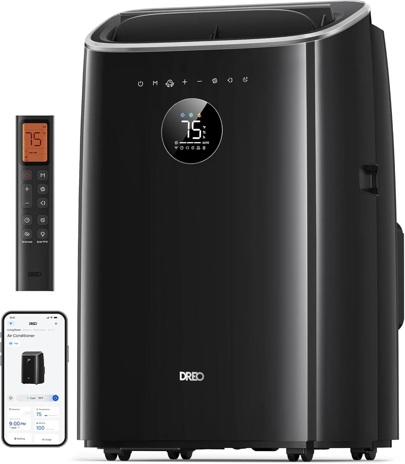DREO 8000 BTU Mobiles Klimagerät (3-in-1 Kühlen/Ventilieren/Entfeuchten), AC319S, 2,5 L/h, leise für Schlafzimmer/Büro, drainagefrei, Fenster-Set