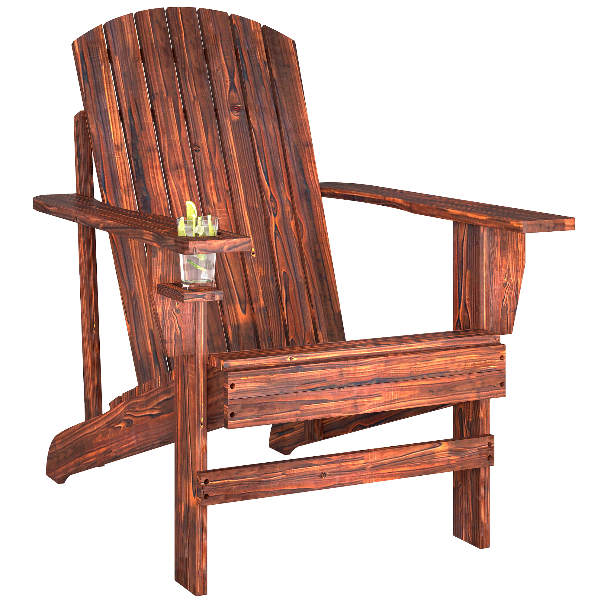 Outsunny Adirondack-Gartenstuhl mit Becherhalter Gartenliege Balkonstuhl Massivholz Verkohlt 72,5 x 97 x 93 cm