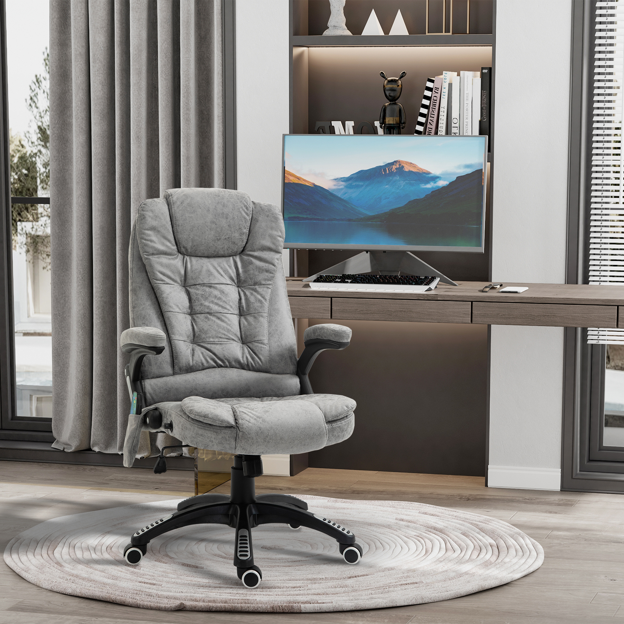 Vinsetto Chefsessel mit Massage- & Wärmefunktion, ergonomisch, verstellbar, bis 120kg, Grau