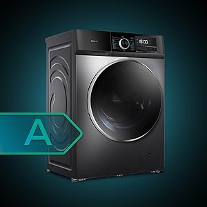 Lavadora de carga frontal  de 8 Kg steel, 1400 rpm, motor inverter plus, vapor y clase A.