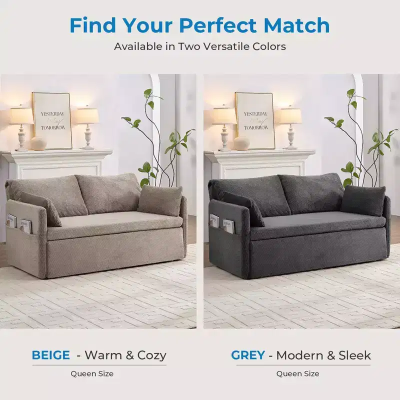 Convertible Sofa Bed with Adjustable Backrest, Bubble Fleece