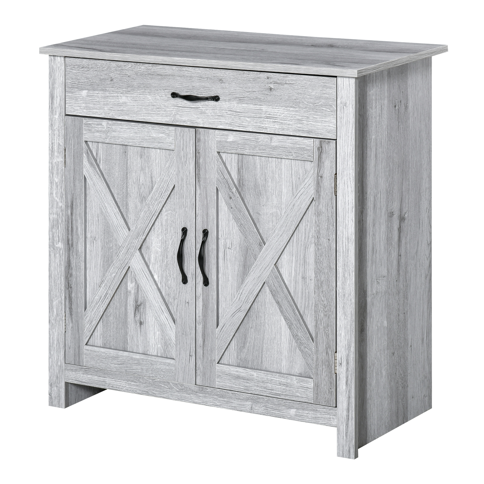 HOMCOM Buffet 2 Türen Schublade ländlich-schick Schrank mit höhenverstellbarem Regal Metallgriffe MDF Spanplatten helle Holzoptik mit Ährenmuster