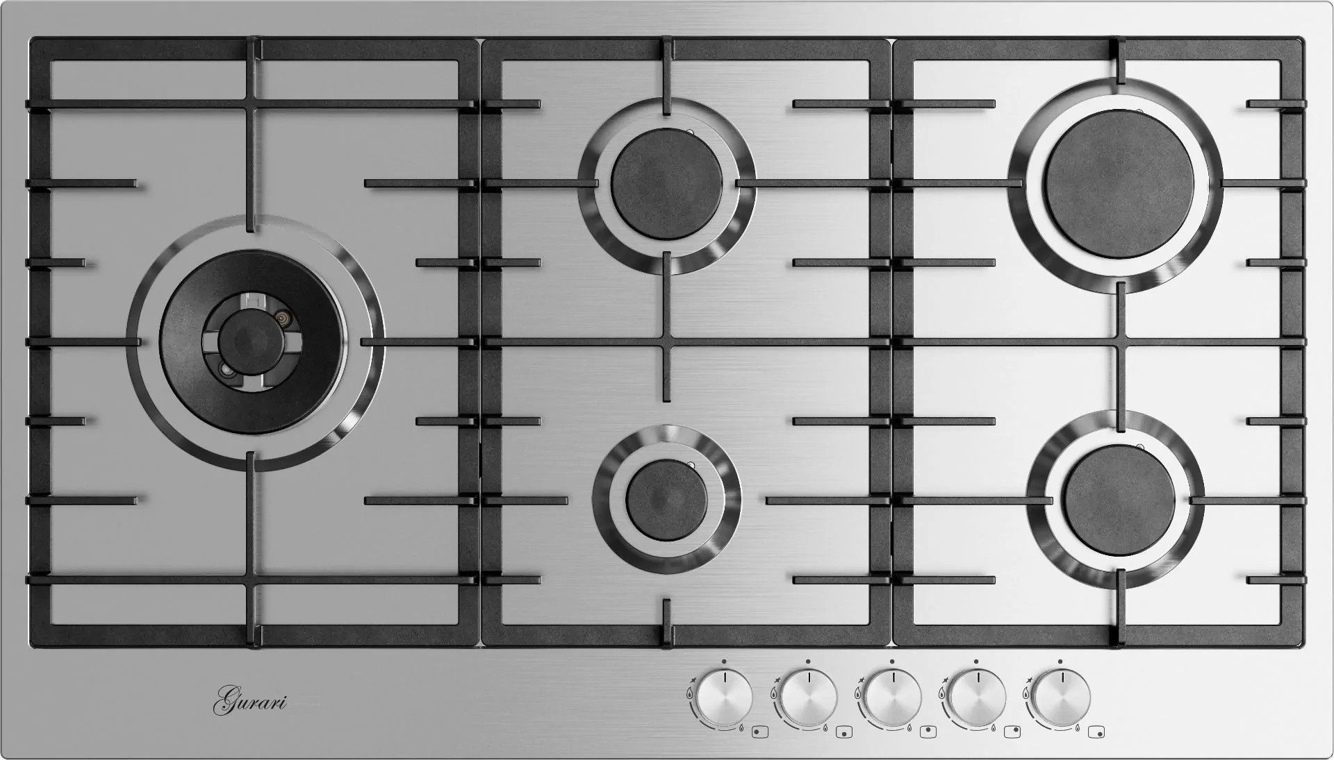 Gas-Kochfeld GCH FG 905 VPGL 90 cm, Edelstahl, 4,0 KW WOK, 5 Gasbrenner,Erdgas, FL.Gas