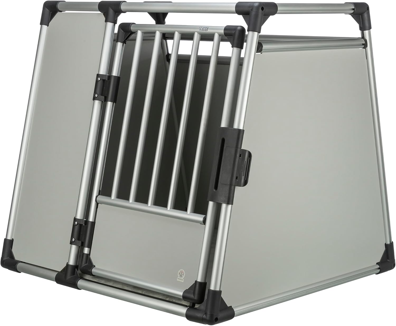 TRIXIE Hunde-Transportbox, Aluminium, L: 92 x 64 x 78 cm, grafit, rutschfste Liegematte, Klettleiste am Boden, Sicherheitsverschluss, stabil und geruscharm, hochgeschlossene Wnde - 39338