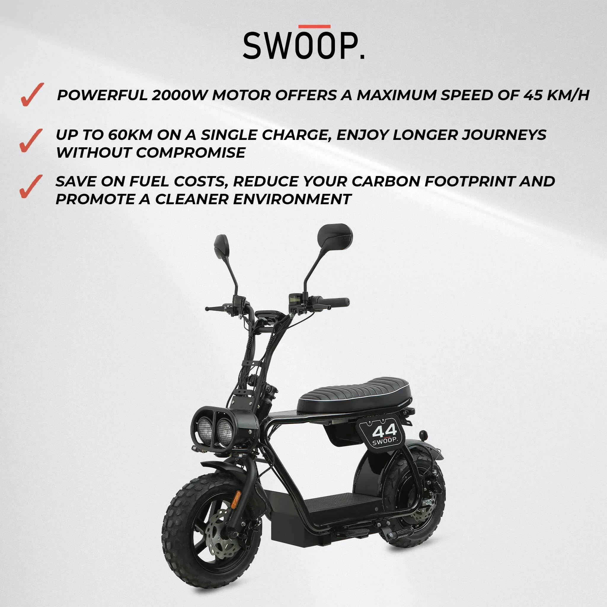 Swoop Elektrische Bromfiets Turbo 2000W Zwart