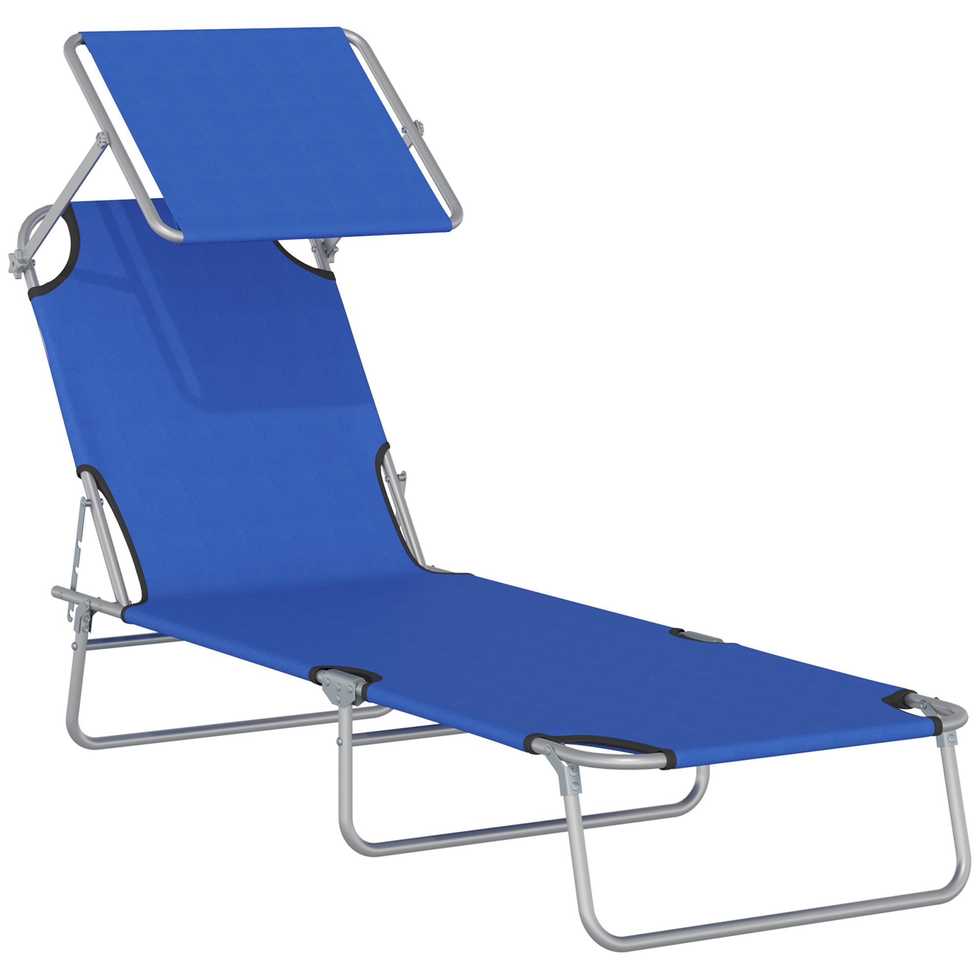 Outsunny Sonnenliege mit Sonnenschutz, klappbar, verstellbare Rückenlehne, Metallrahmen, 187 x 58 x 36 cm, Blau
