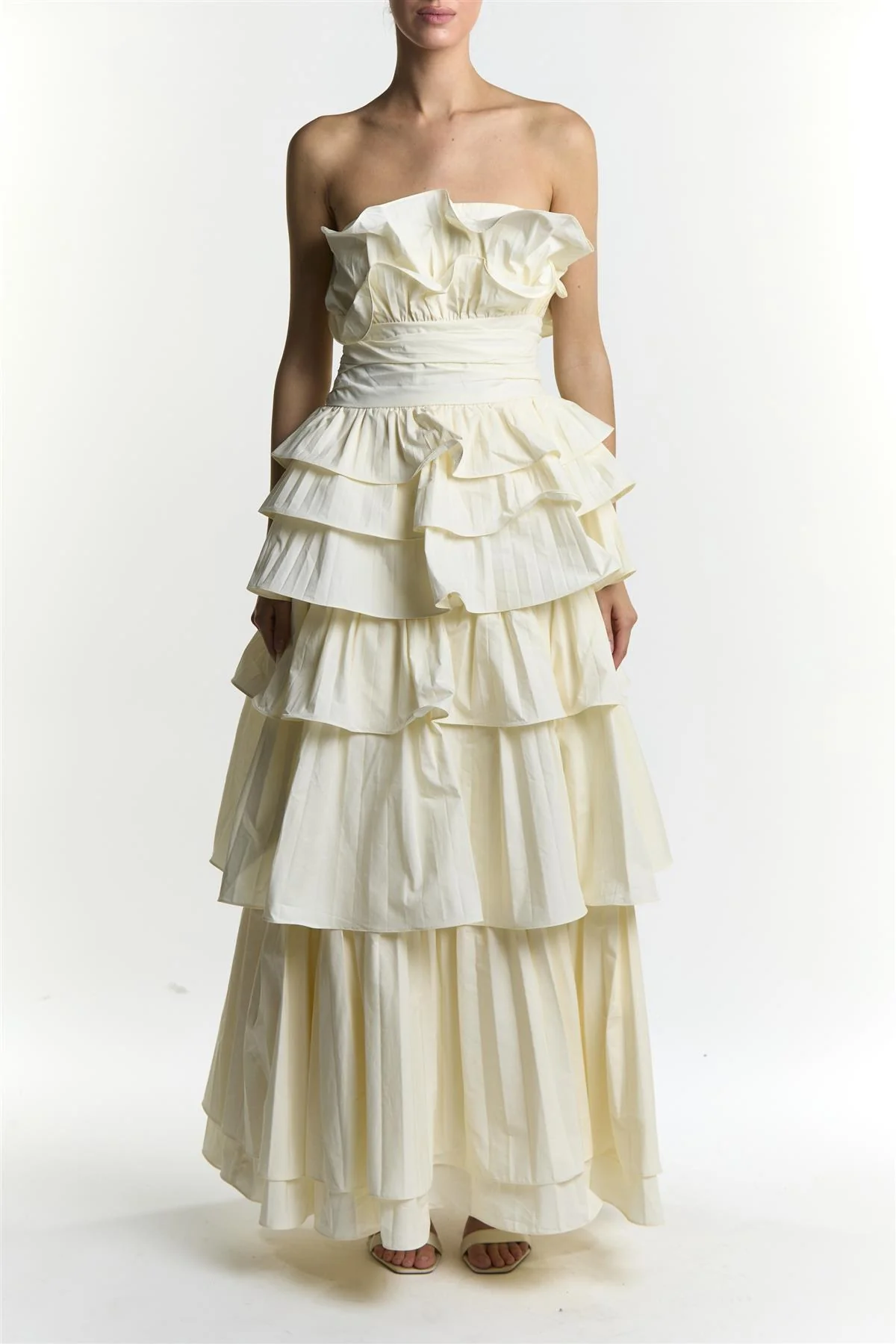 Lia Cream Ruffle Bandeau Maxi Dress