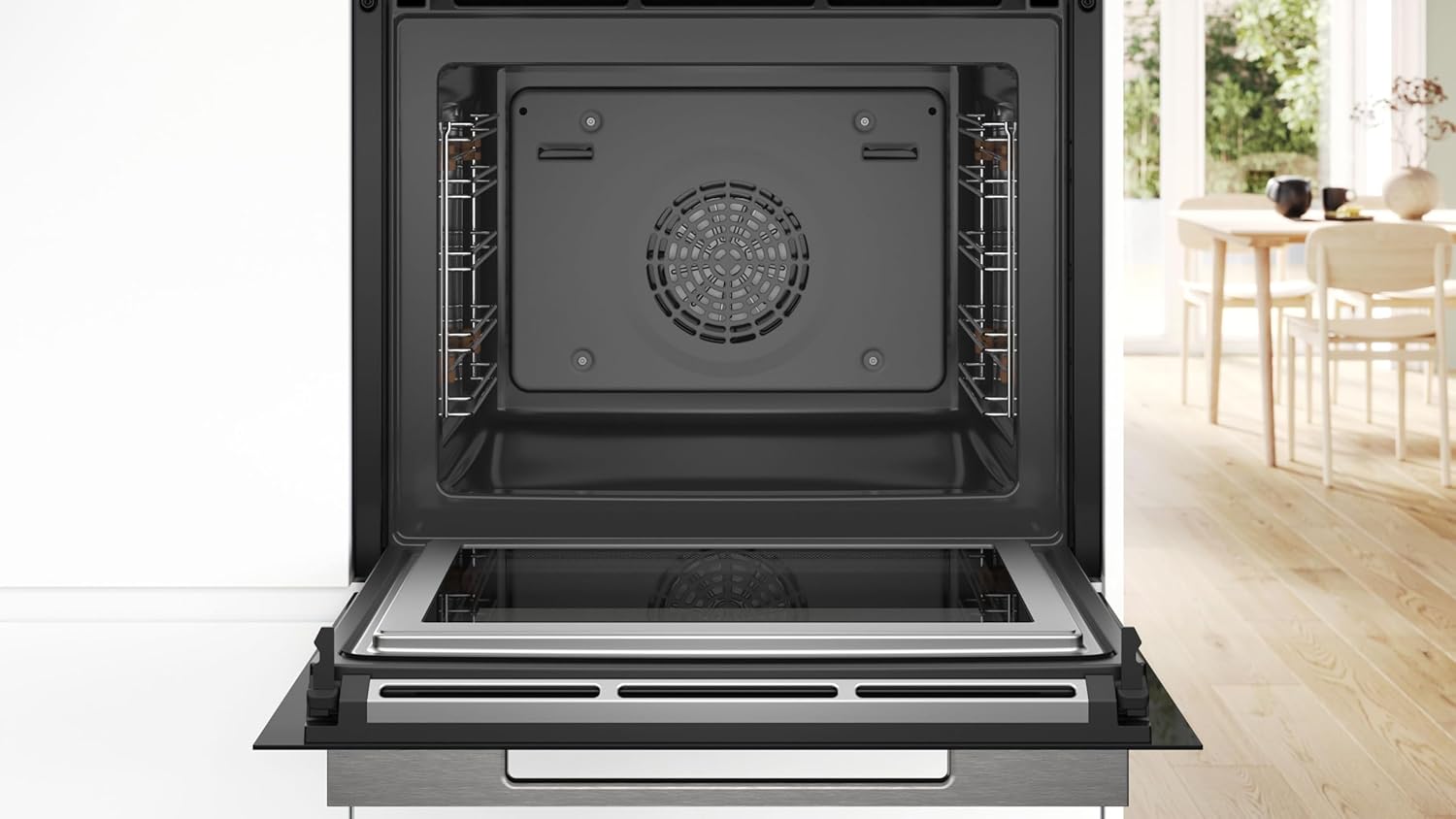 Bosch HMG7361B1, Serie 8 smarter Einbau-Backofen mit Mikrowellenfunktion, 60 x 60 cm, Made in Germany, Schwarz, Air Fry, Digitaler Bedienring, Touchdisplay, Automatikprogramme, Reinigungsunterstützung