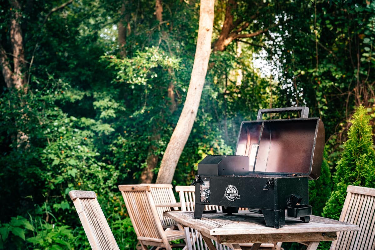 PIT BOSS 10697 Table Top Wood Grill With Temperature Control  Mahogany