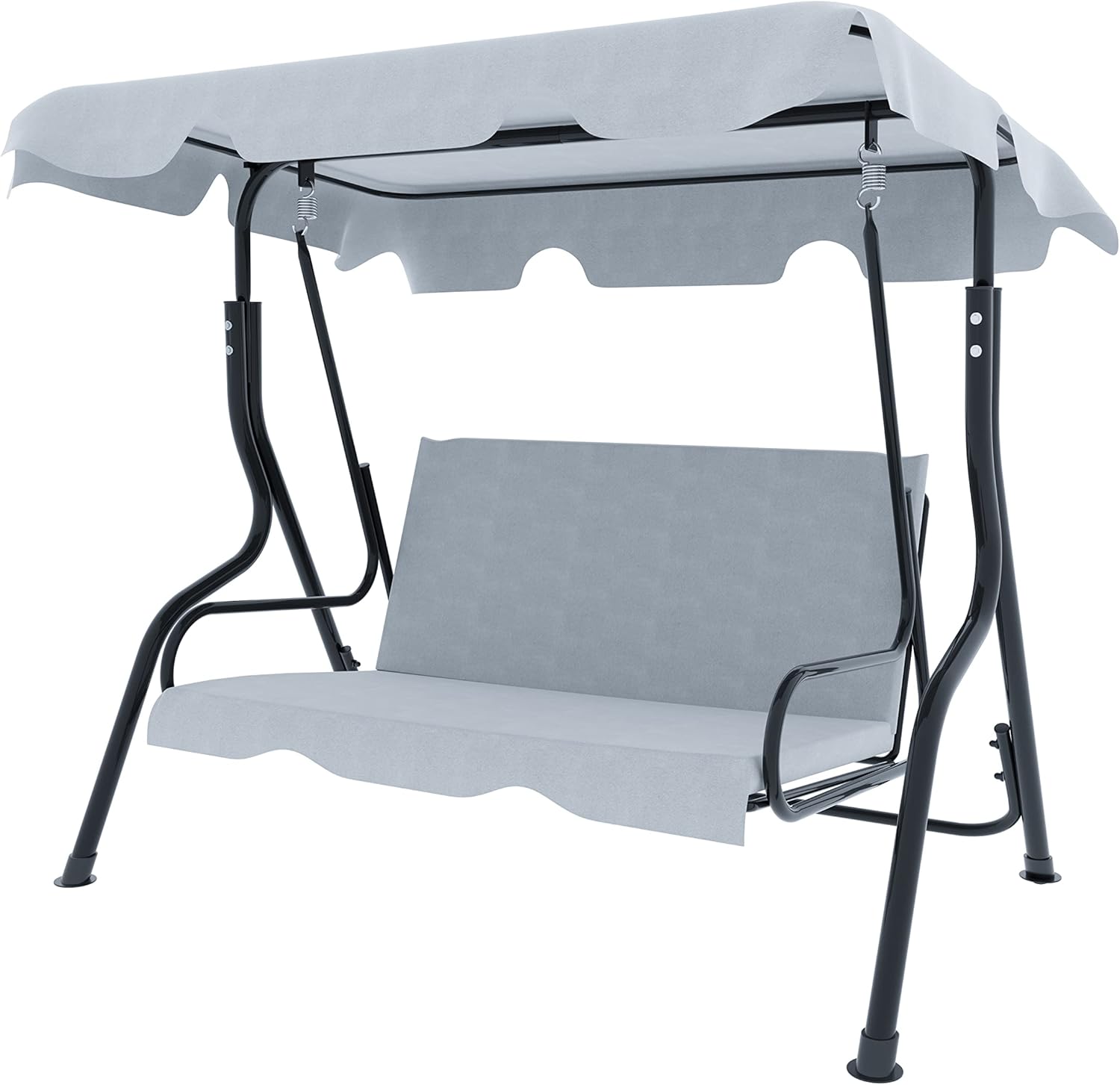 Dondolo 3 Posti Con Tettuccio Parasole Regolabile Cuscini Imbottiti Struttura Robusta In Acciaio Verniciato Da Esterno Giardino Balcone Terrazzo Piscina 170 x 110 x 153 Cm (Beige)
