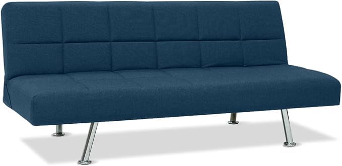 EVERGREENWEB - Divano Letto Clic Clac 3 Posti in Tessuto Imbottito colore Blu, Design Moderno, Schienale Reclinabile e Trasformabile in Comodo Letto con Materasso in Foam, Gambe Cromate, BRIGITTE