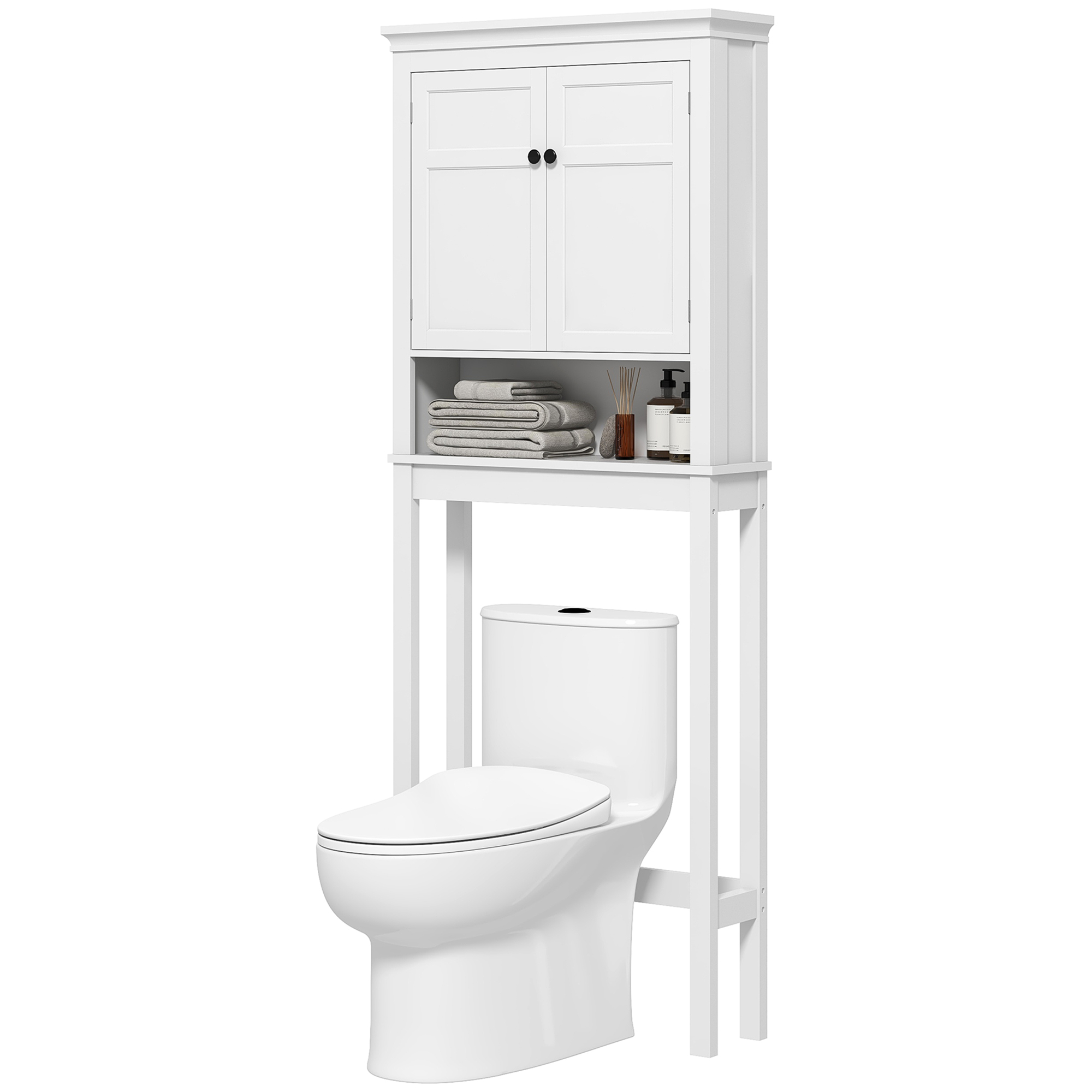 HOMCOM WC-Regal über der Toilette Waschmaschinenmöbel Badezimmermöbel 2-türiger Schrank verstellbare Regale weiß