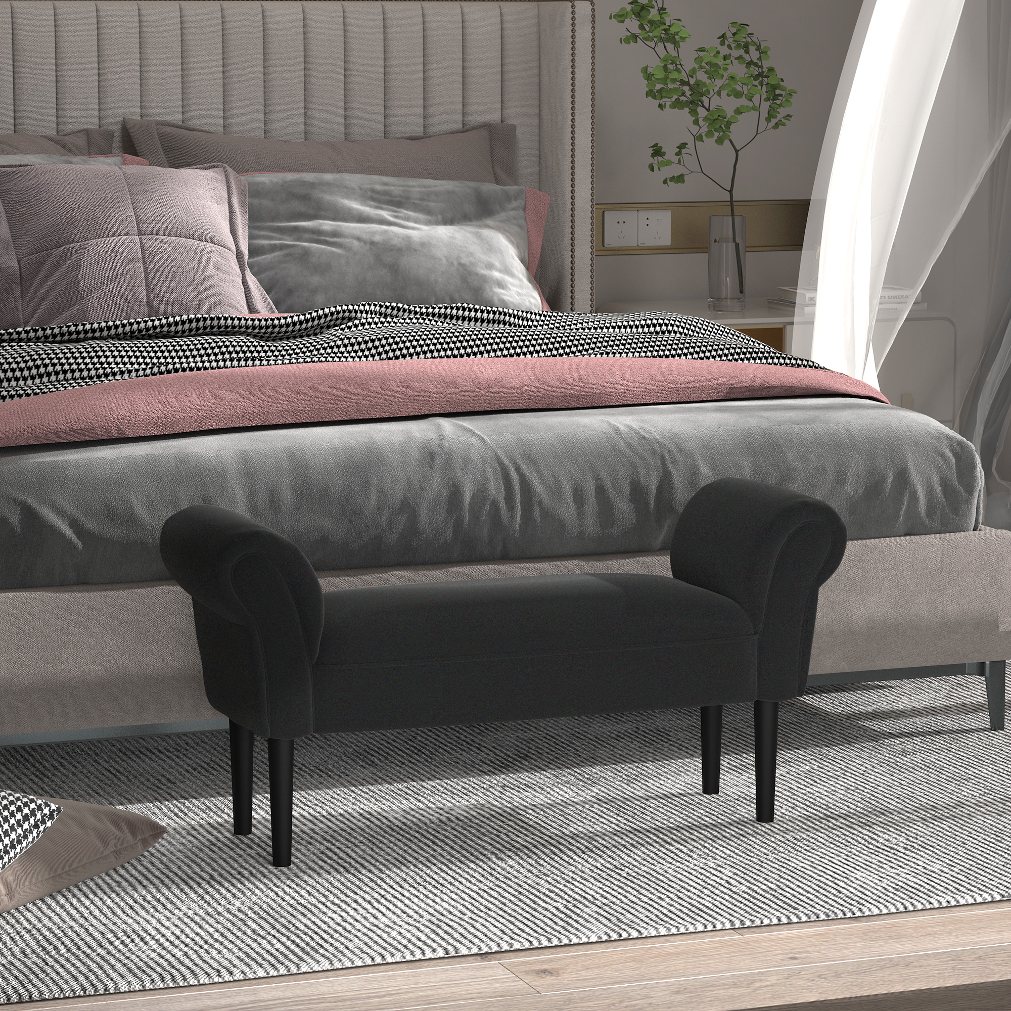 HOMCOM Sitzbank, Bettbank, zeitloses Design, weiche Polsterung, bis 130 kg, schwarz, 102 x 36 x 51 cm