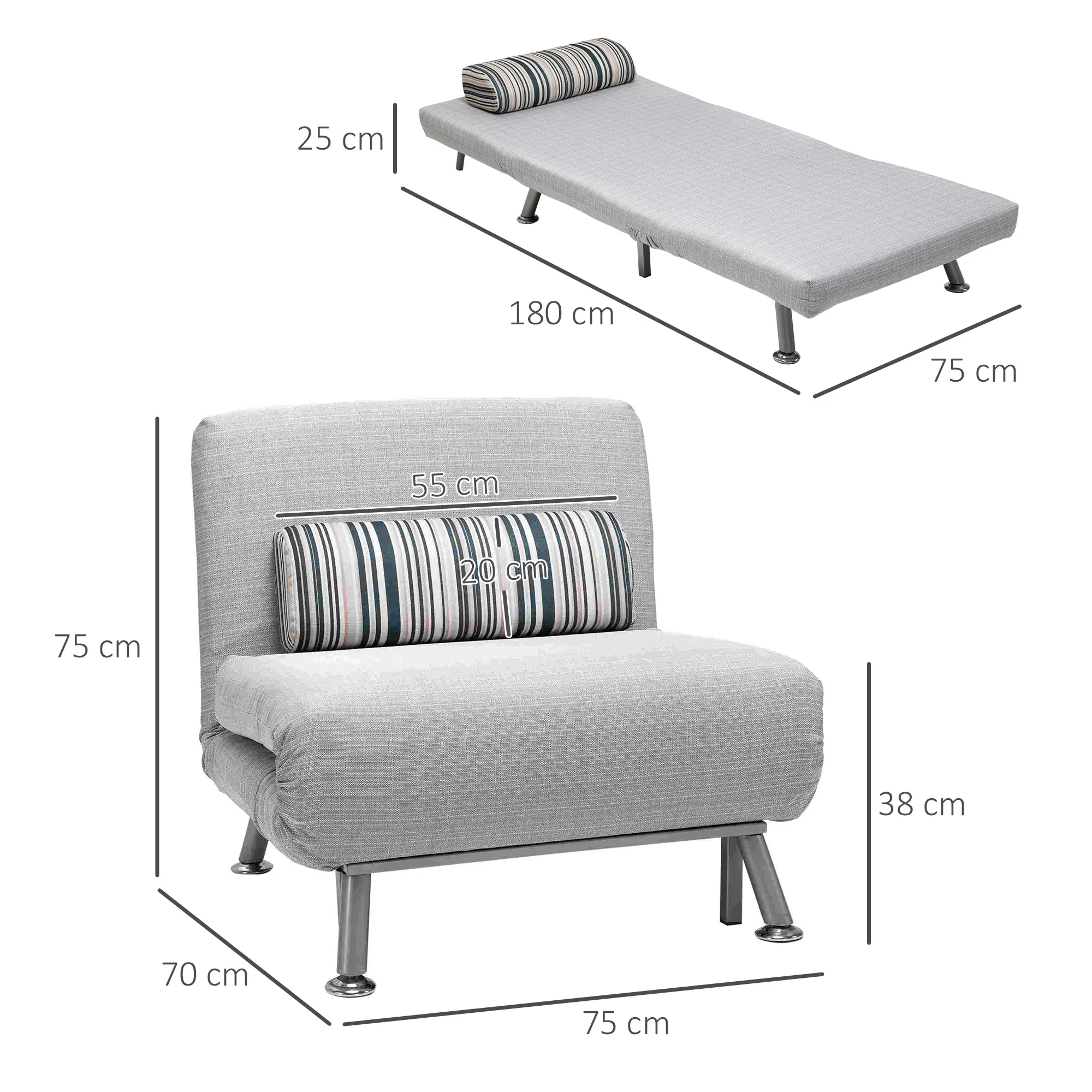 HOMCOM Schlafsessel Gästebett 2-in-1 mit verstellbarer Rückenlehne