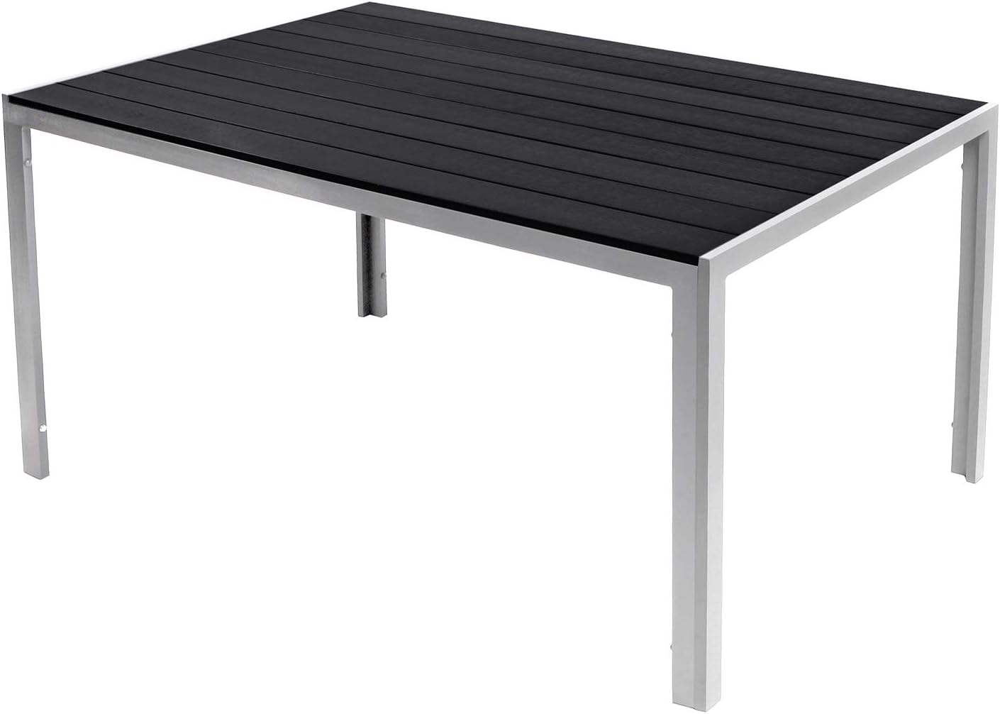 Schöner Aluminium Gartentisch Non Wood Esstisch Gartenmöbel Tisch Silber/Schwarz Holzimitat wetterfest 150x90x74cm