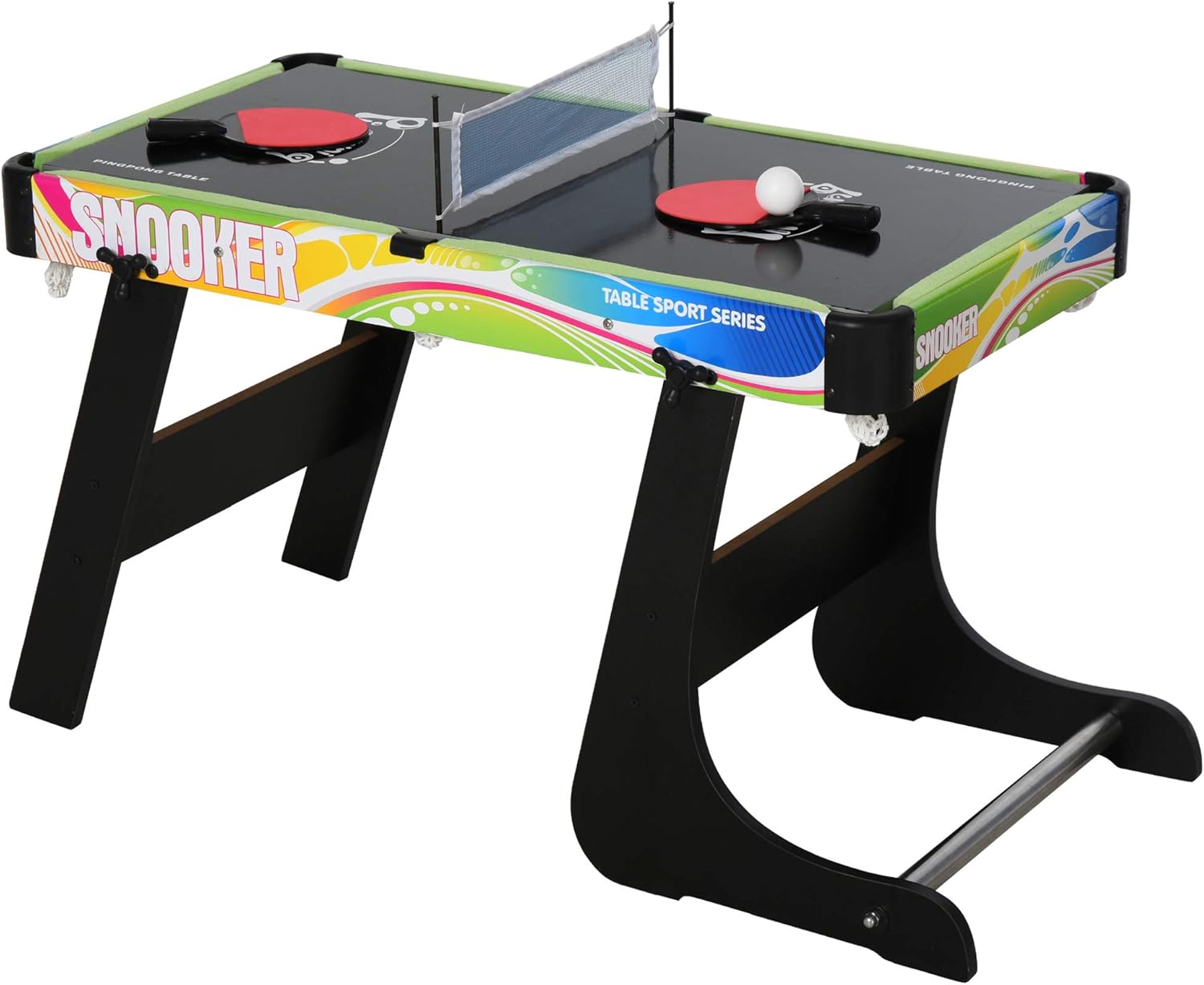 HOMCOM Tavolo da Gioco 4 in 1 per Calcio-Balilla, Biliardo, Air Hockey e Ping Pong con Accessori Inclusi, Tavolo Multigioco Pieghevole in MDF e Plastica, Multicolore