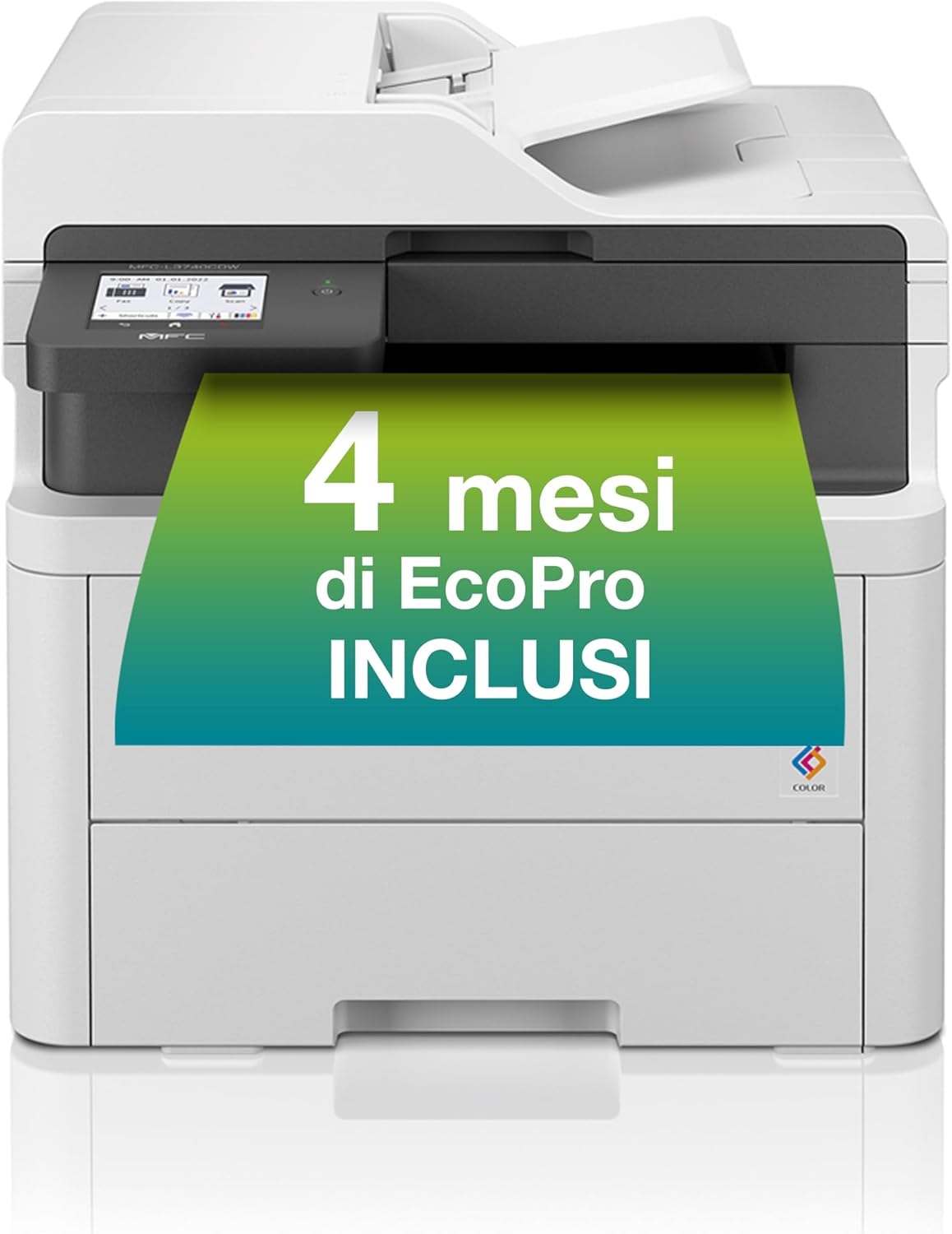Brother MFCL3740CDWE Multifunzione LED a Colori 4 in 1, Ecopro ready, 18 ppm, Stampa fronte/retro automatica fino a 7 pagine al minuto, Gigabit ethernet, WiFi a 5 GHz e USB, Vassoio carta da 250 fogli
