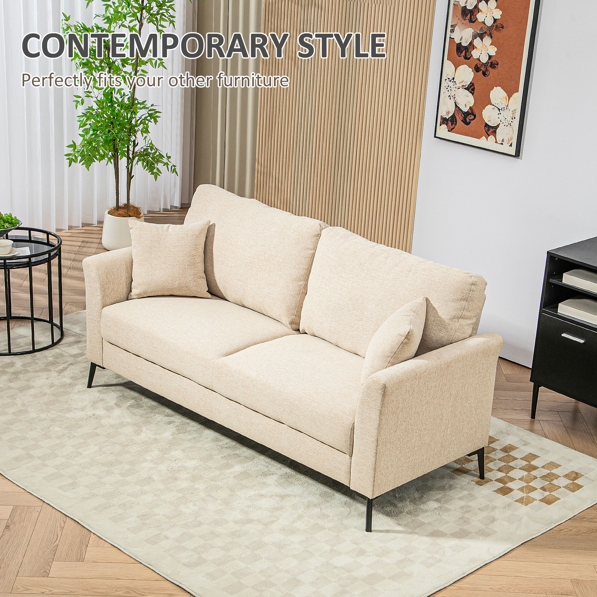 HOMCOM 2-zitsbank met veren, dikke bekleding, tot 360 kg, 179 x 80 x 89 cm, Beige