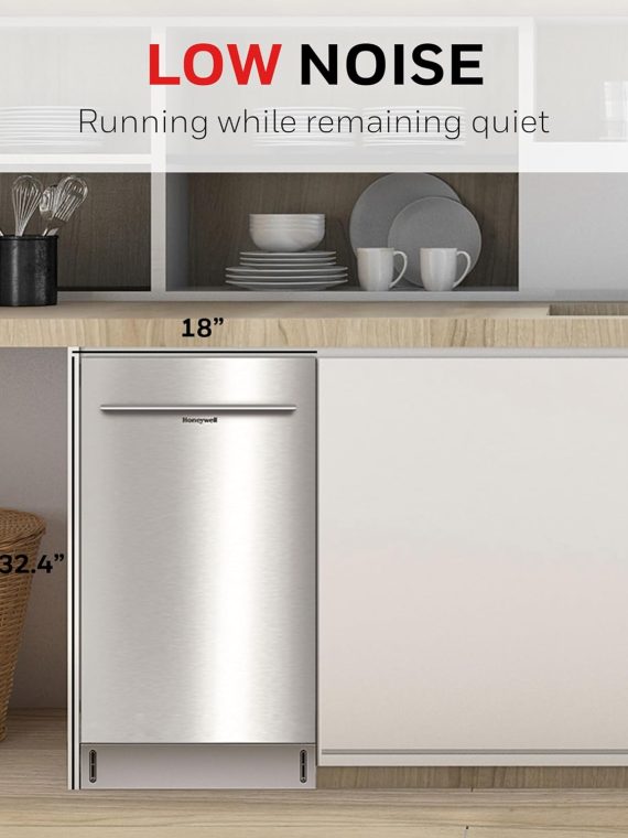 Honeywell 18 Inch Dishwasher with 8 Place settings, 6 Washing Programs, Stainless Steel Tub, UL/Energy Star- Stainless Steel