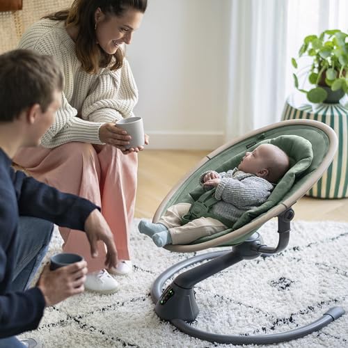 Maxi Cosi Cassia Sdraietta Neonati Elettrica per Bambini, 0 6 mesi, max 9 kg, Altalena Neonato Girevole 360°, Reclinabile, Rilevamento Automatico Movimento, 5 Velocità, 12 Melodie, Beyond Grey : Prima infanzia