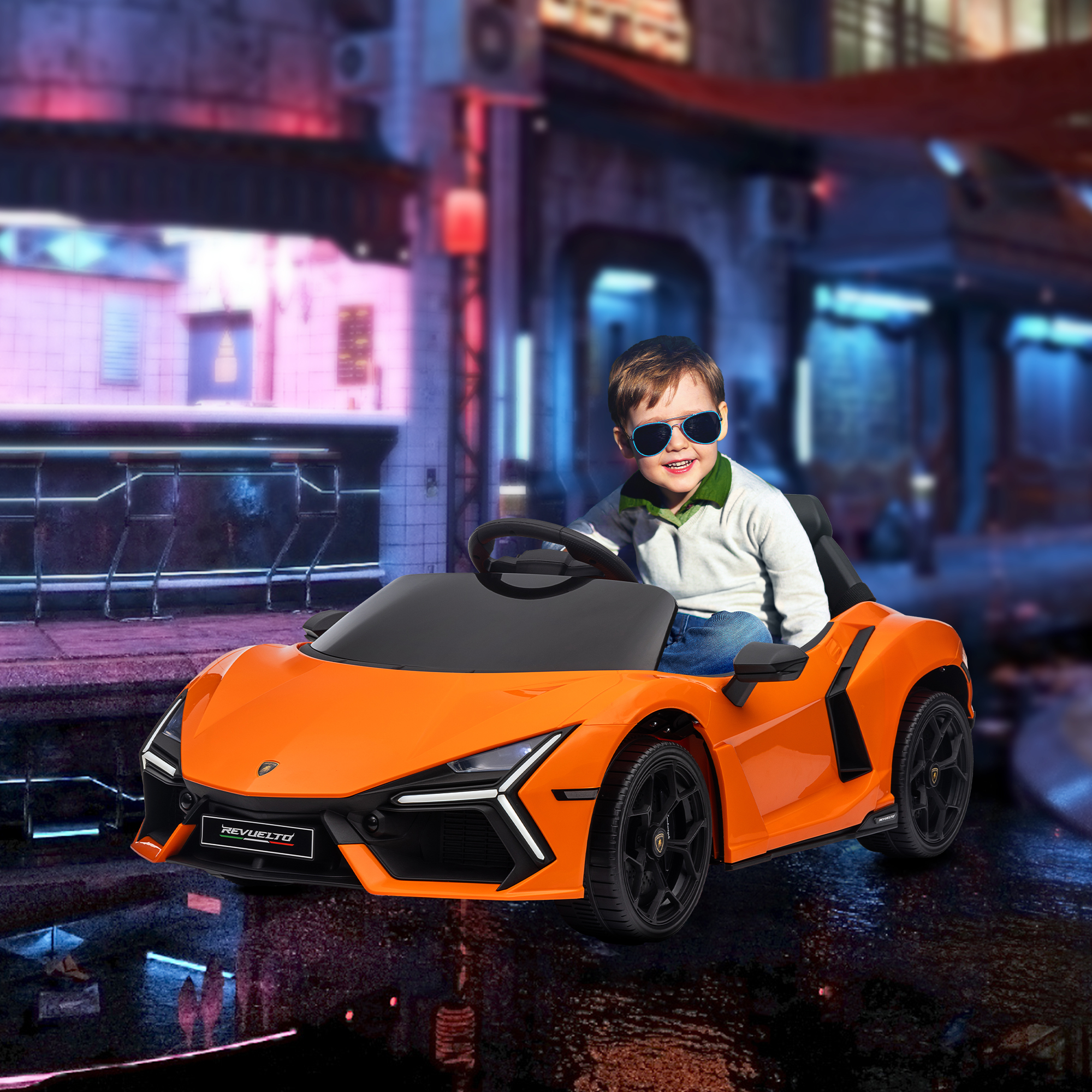 AIYAPLAY Elektrische Auto voor Kinderen 3-5 Jaar, Soepele Aandrijving, Afstandsbestuurbaar, met Toeter, Kunststof en Metaal, Oranje