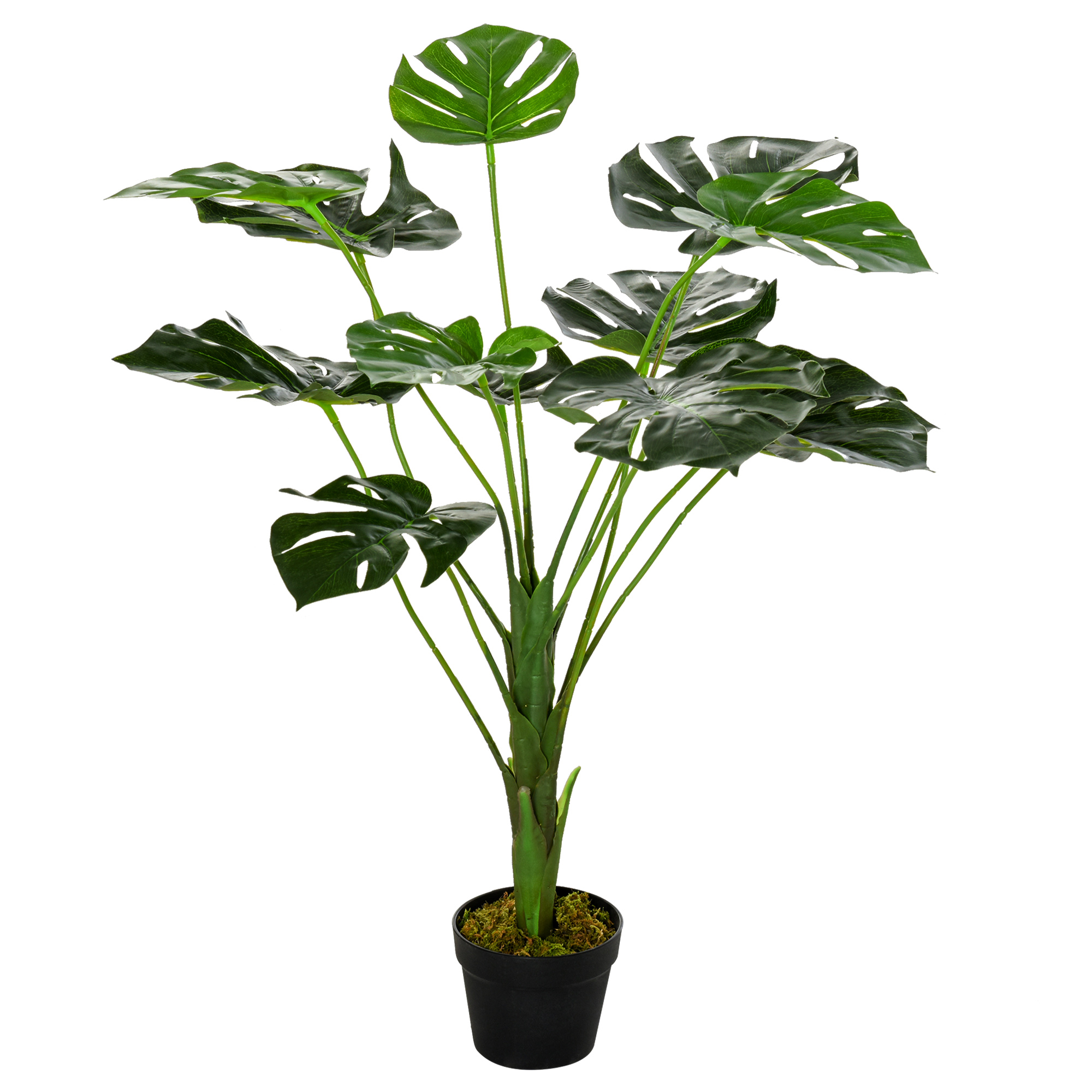 Outsunny Künstliche Monstera Pflanze mit 13 Blättern im Zementtopf, für Innen- und Außenbereich, Ø16 x 85H cm