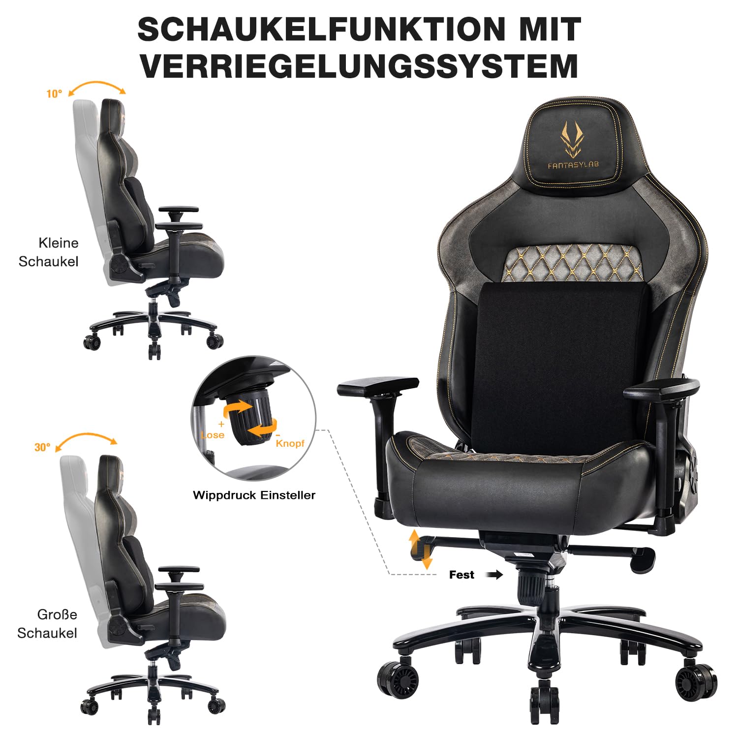 Gaming Stuhl bis 200 kg mit 4D-Armlehne und Lendenwirbelstütze, ergonomischer Bürostuhl in Grau