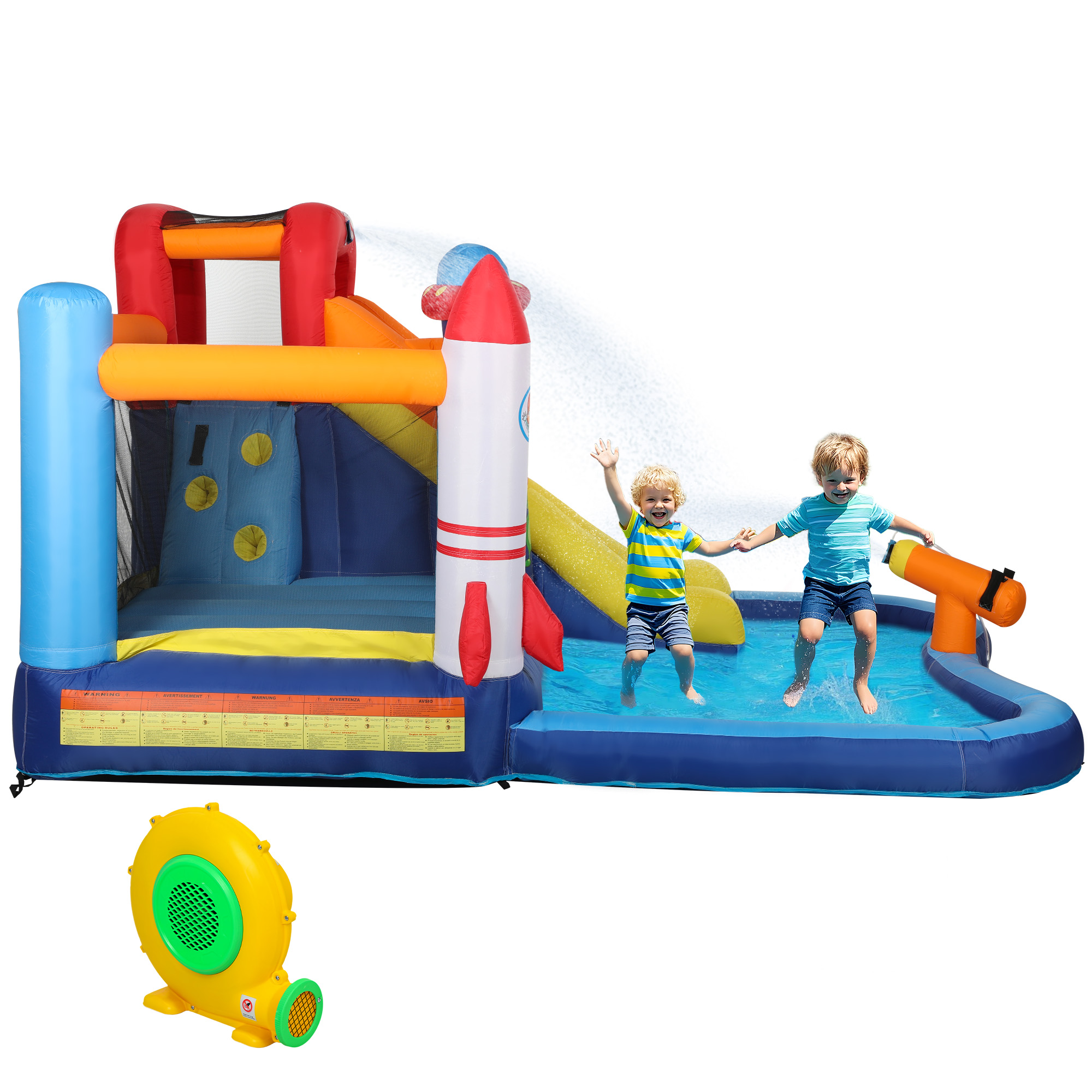 AIYAPLAY 5-in-1 Hüpfburg, mit Wasserrutsche, Planschbecken, Wasserspritze, schnell aufblasbar, 360 x 250 x 195 cm, Bunt