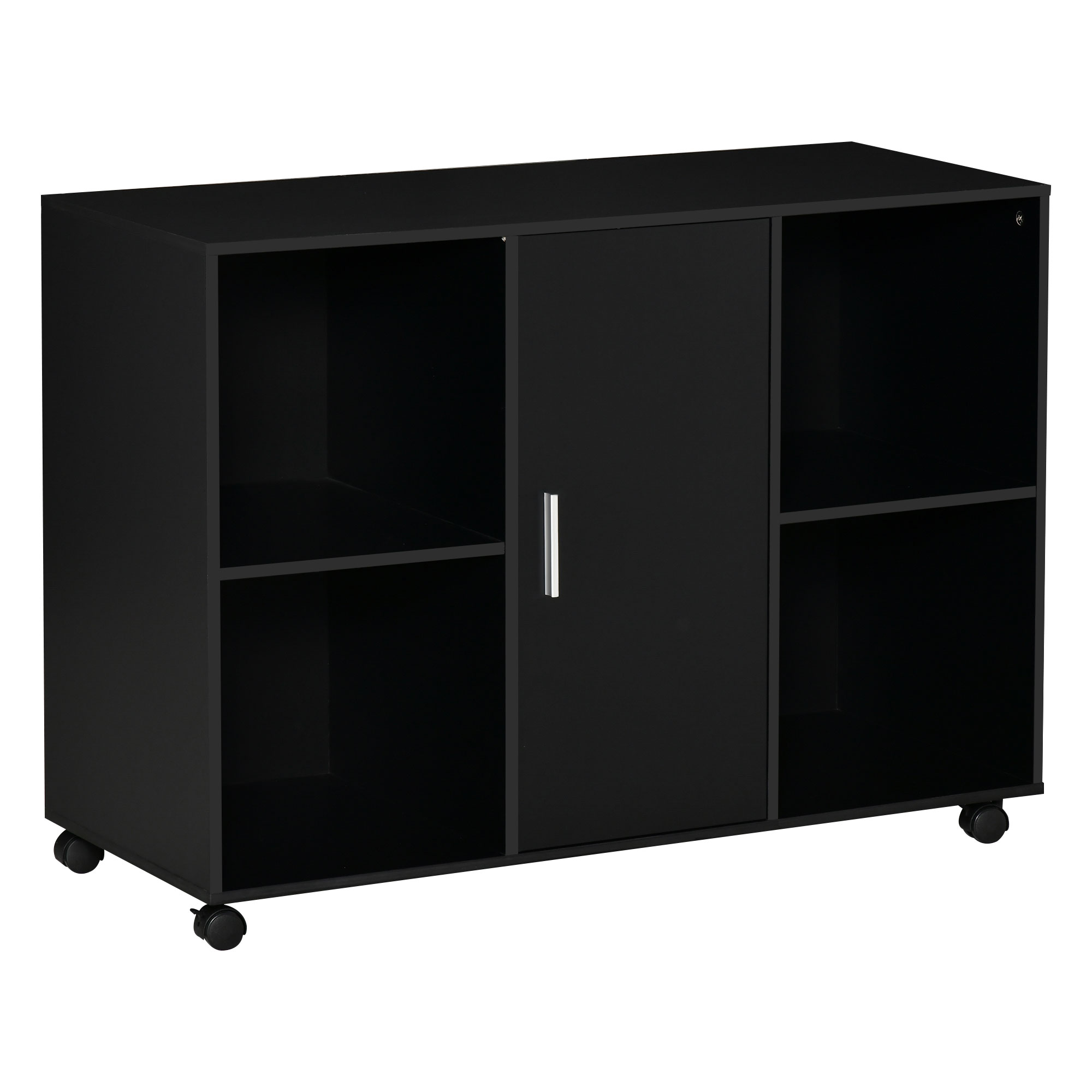 Vinsetto Druckertisch mit Rollen Druckerständer Aktenschrank Bürowagen Rollwagen mit 4 Fächern 1 Tür Schwarz 100 x 40 x 71 cm