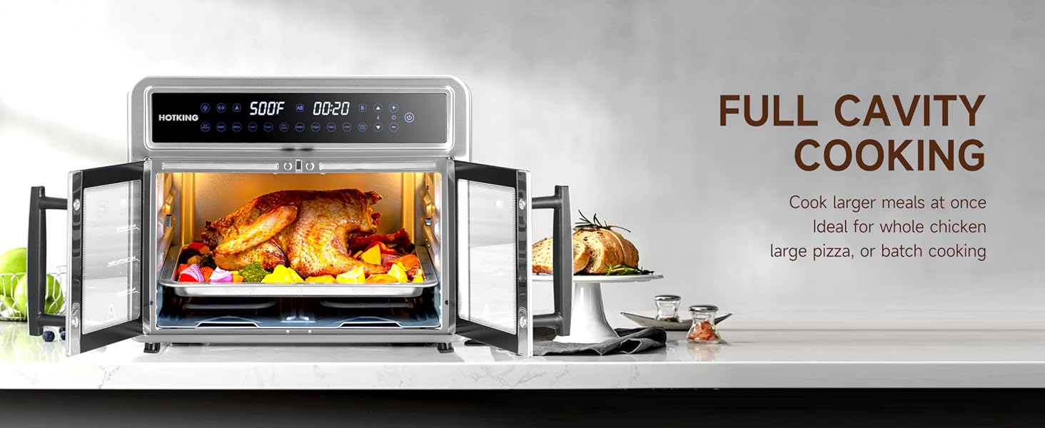 Features a French door design and three cooking modes to meet all your cooking needs